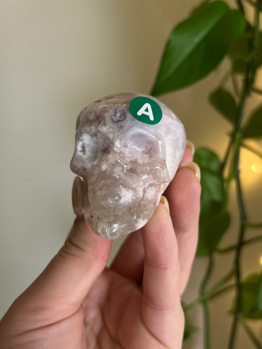 *Imperfect* Pink Amethyst x Flower Agate Skull - A