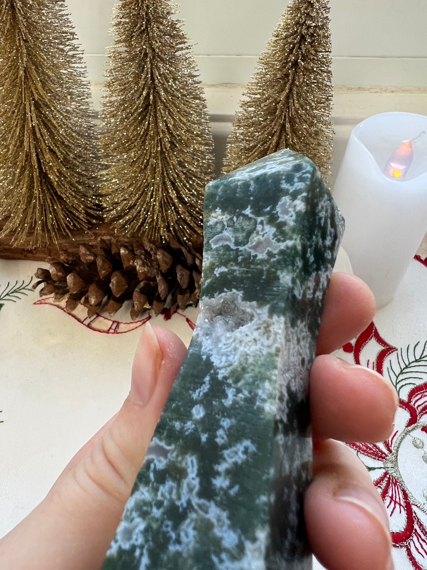 Druzy Moss Agate Tower