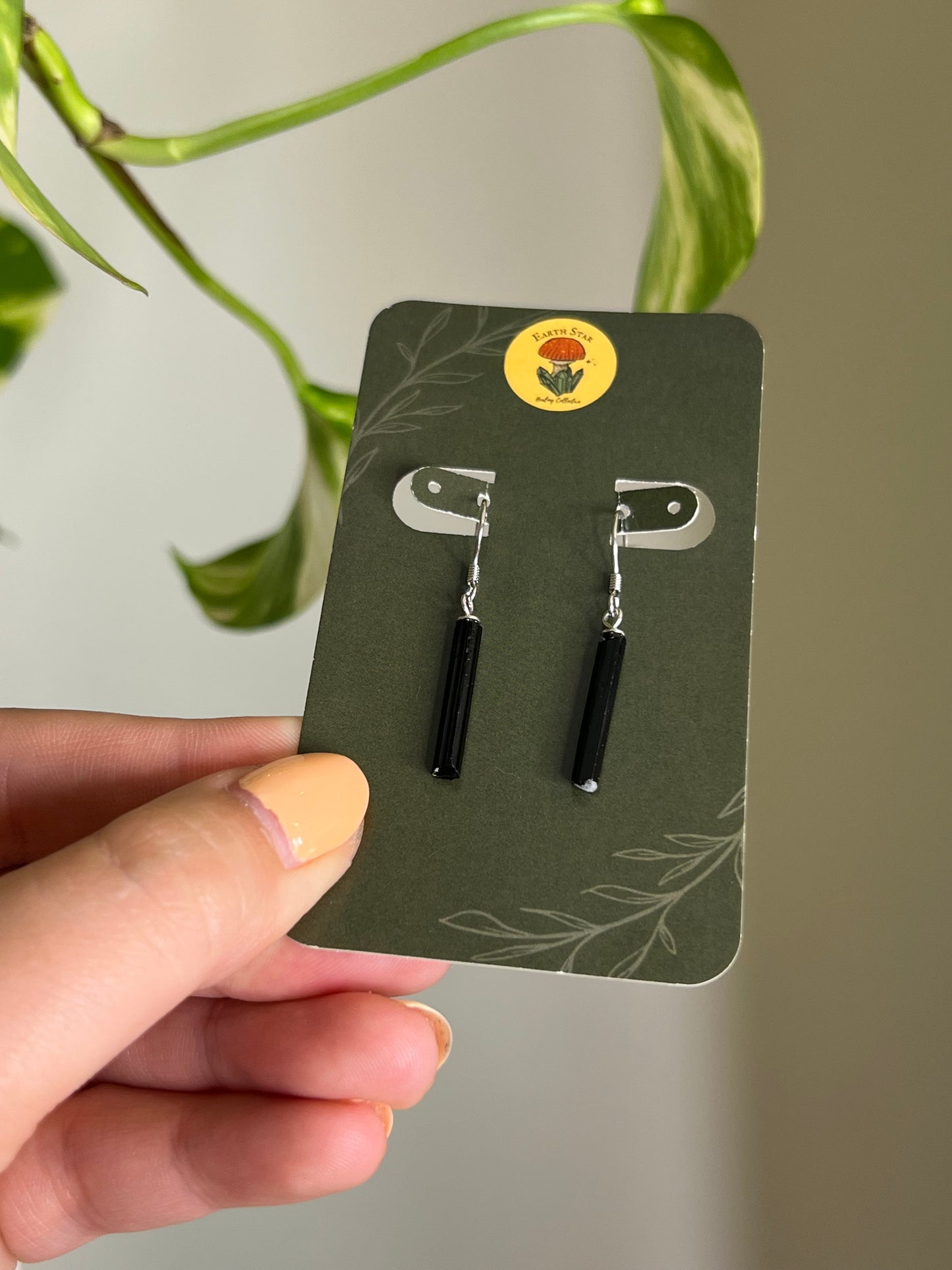 Black Tourmaline Raw .925 Sterling Silver Earrings