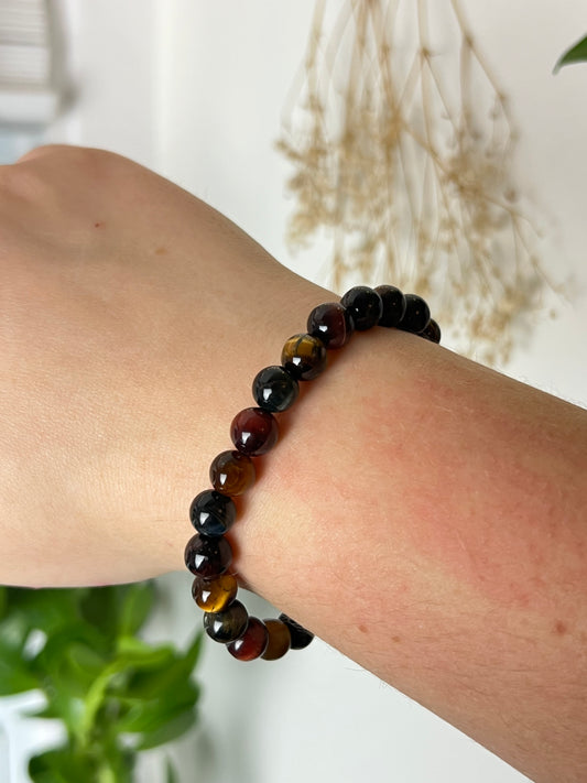 Blue, Red and Golden Tigers Eye 8mm Bracelet