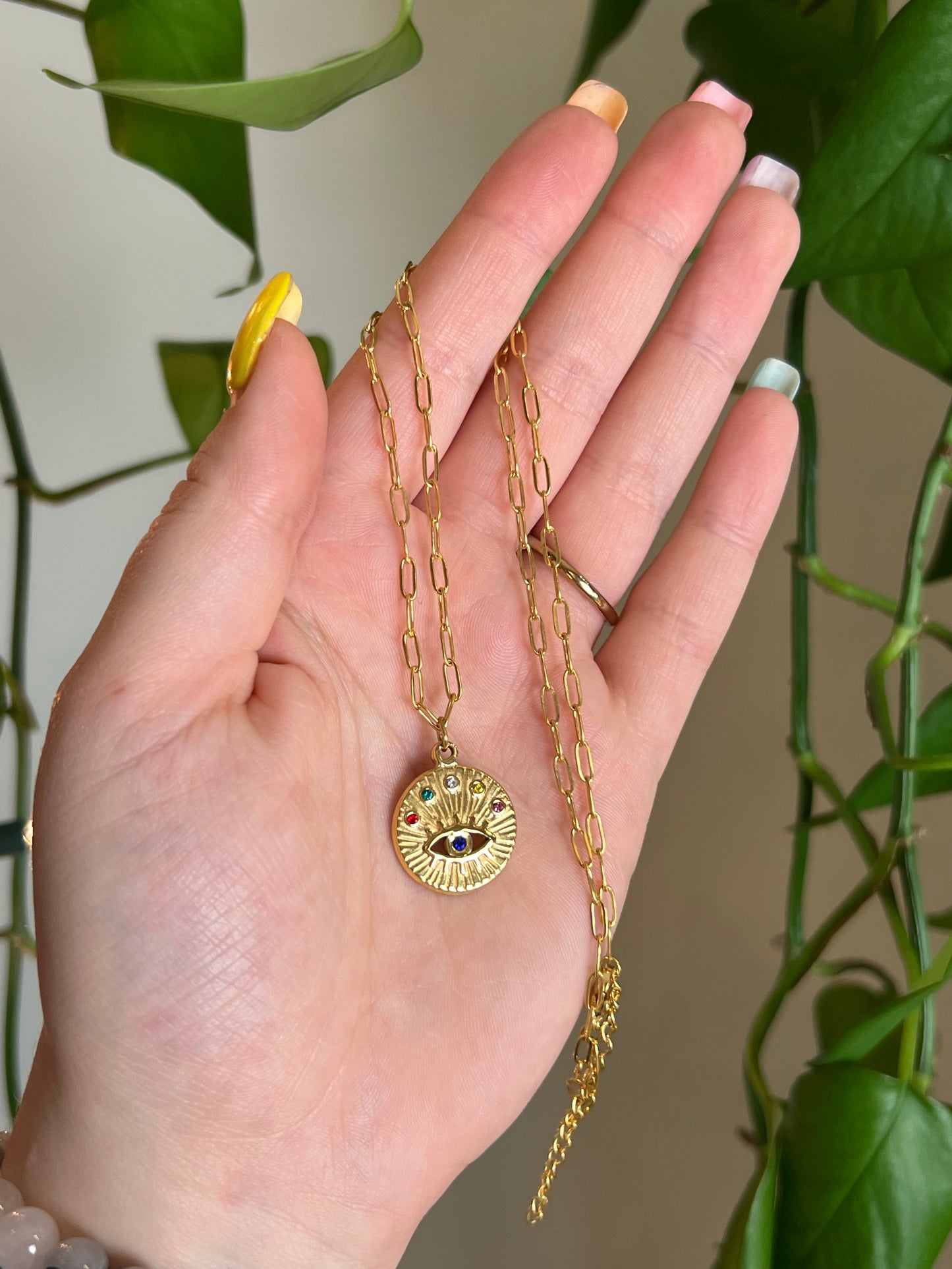 Rainbow Eye Gold Stainless Steel Necklace