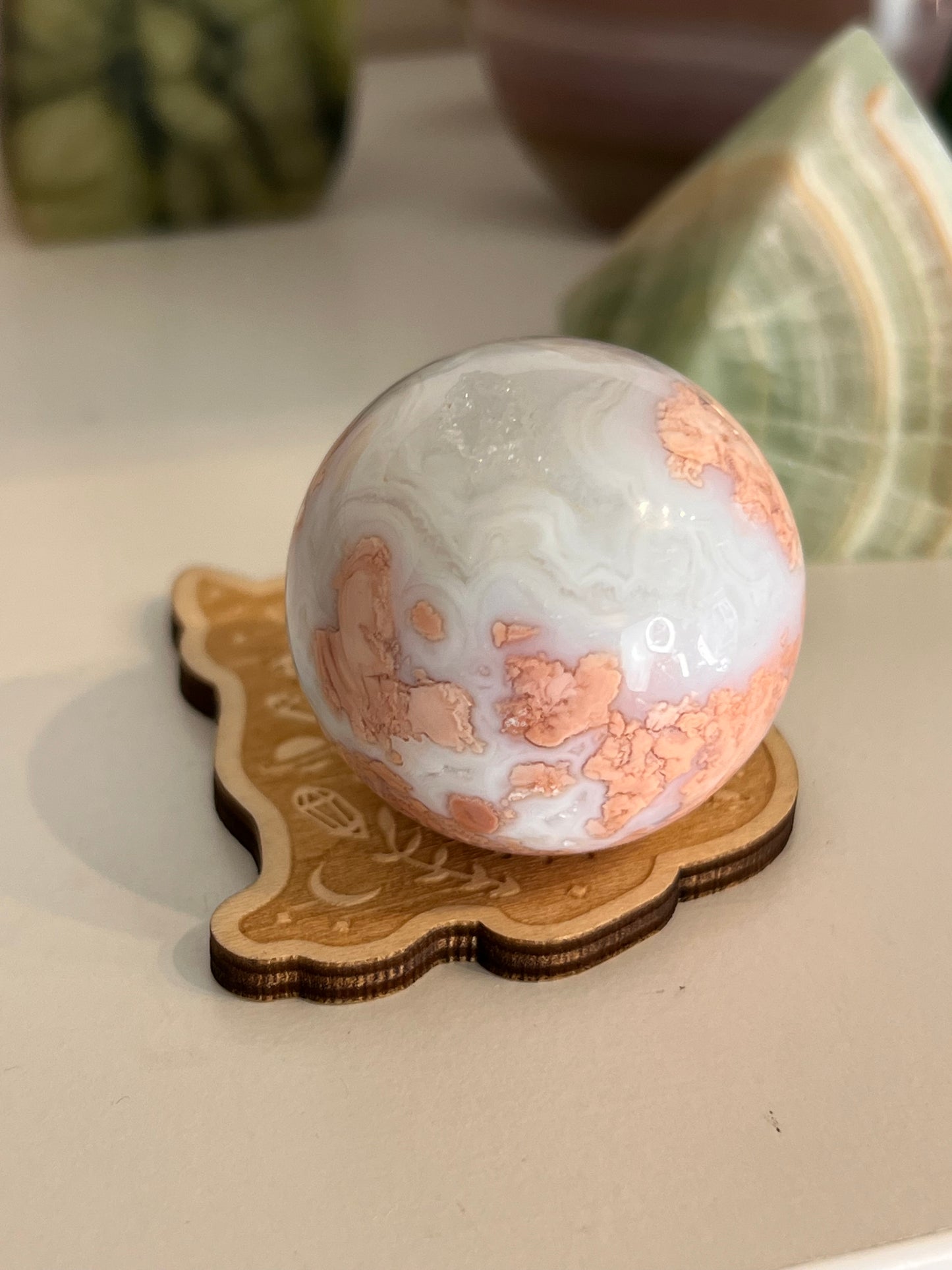 Celestial Crystal Cat Wooden Sphere Stand