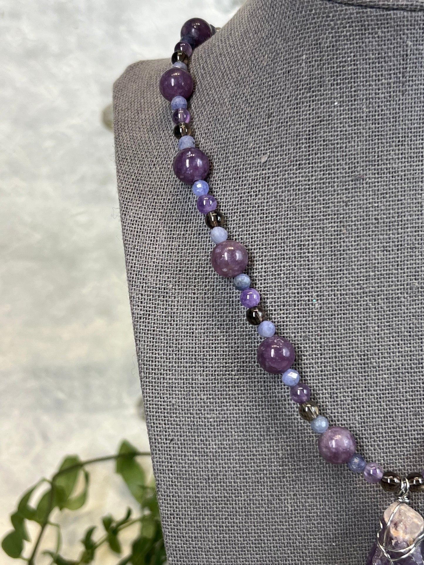 Amethyst, Iolite, Smoky Quartz and Lepidolite Necklace