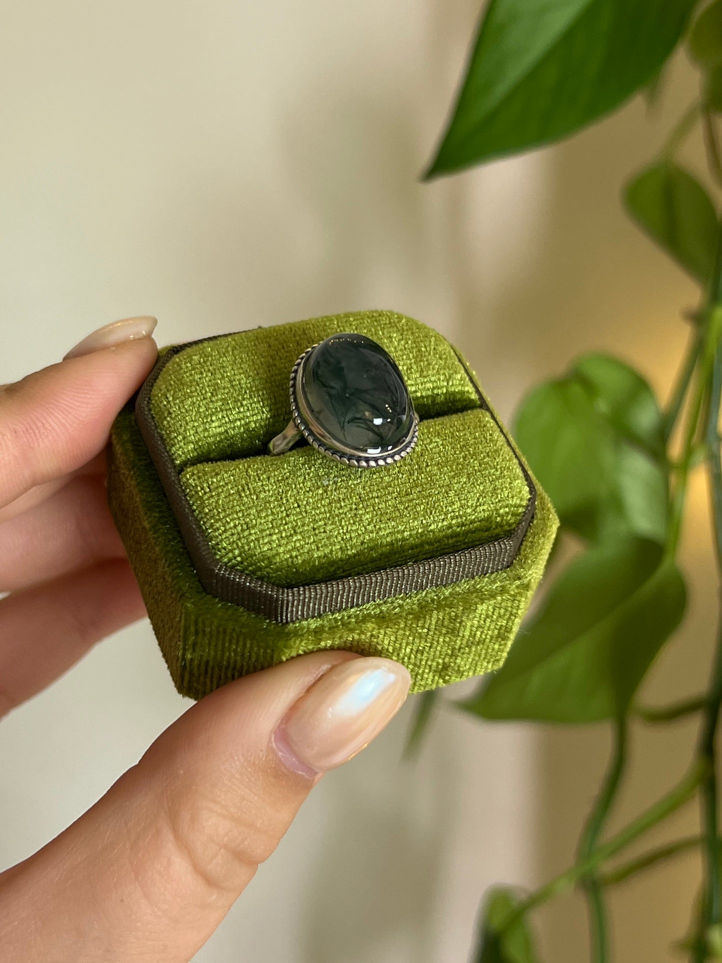 Moss Agate 925 Sterling Silver Adjustable Ring