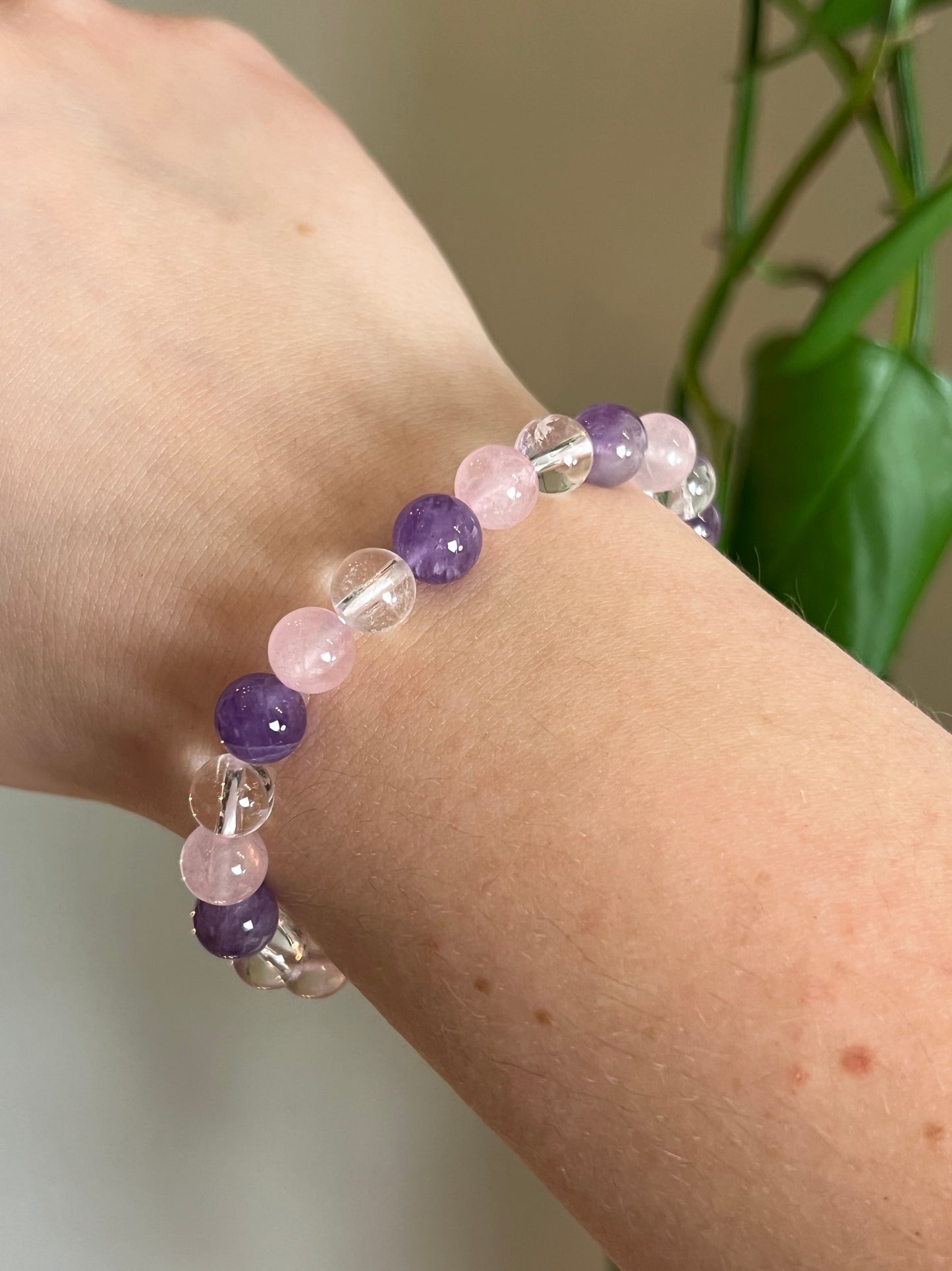 Amethyst, Clear & Rose Quartz Bracelet