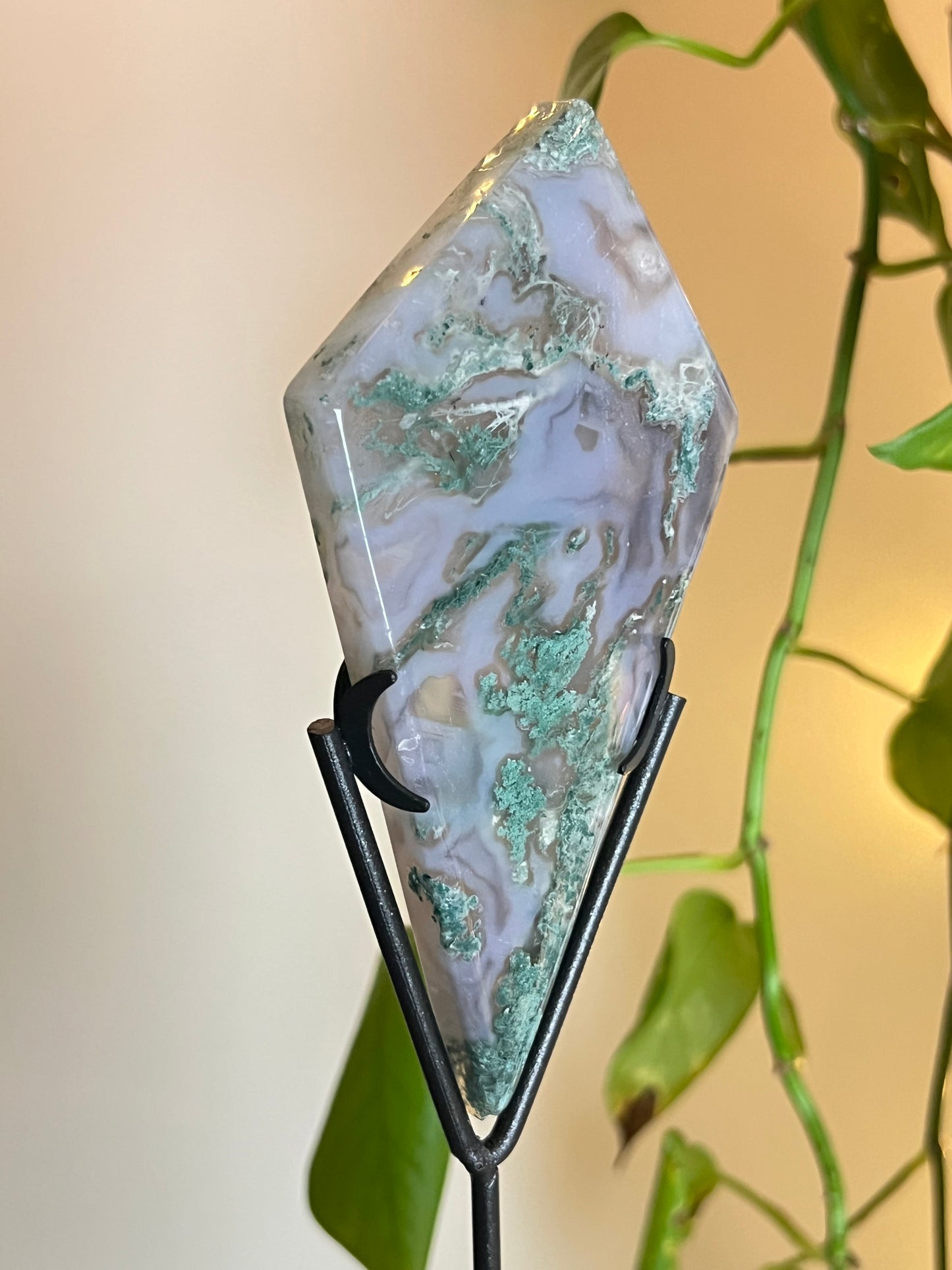 Moss Agate Diamond on Stand