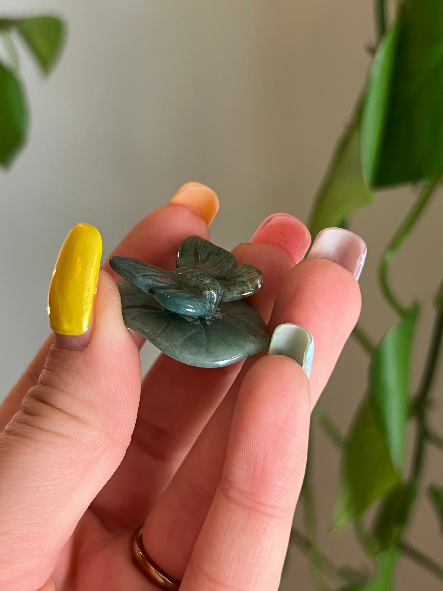 Moss Agate Butterfly on Green Aventurine Lily Pad
