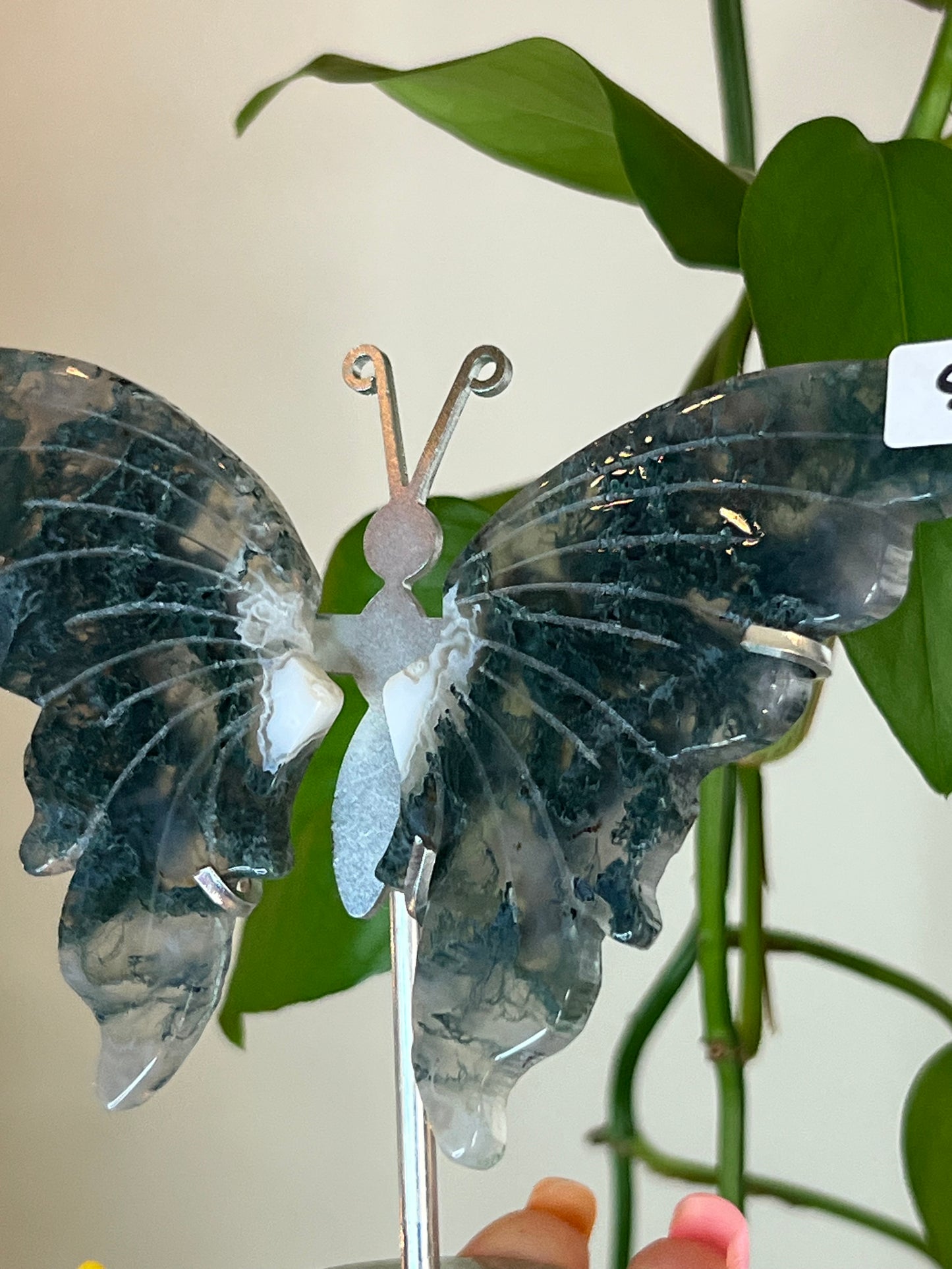 Moss Agate Butterfly Stand - S