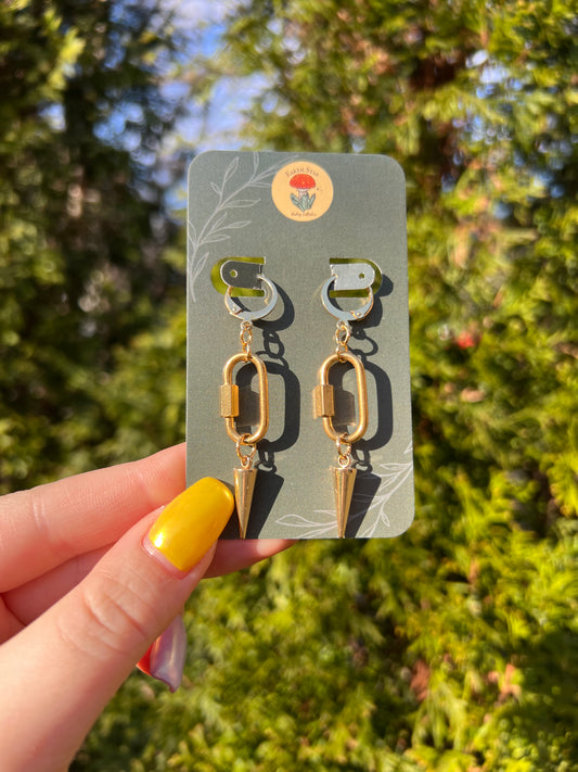 Carabiner Gold Spike Earrings