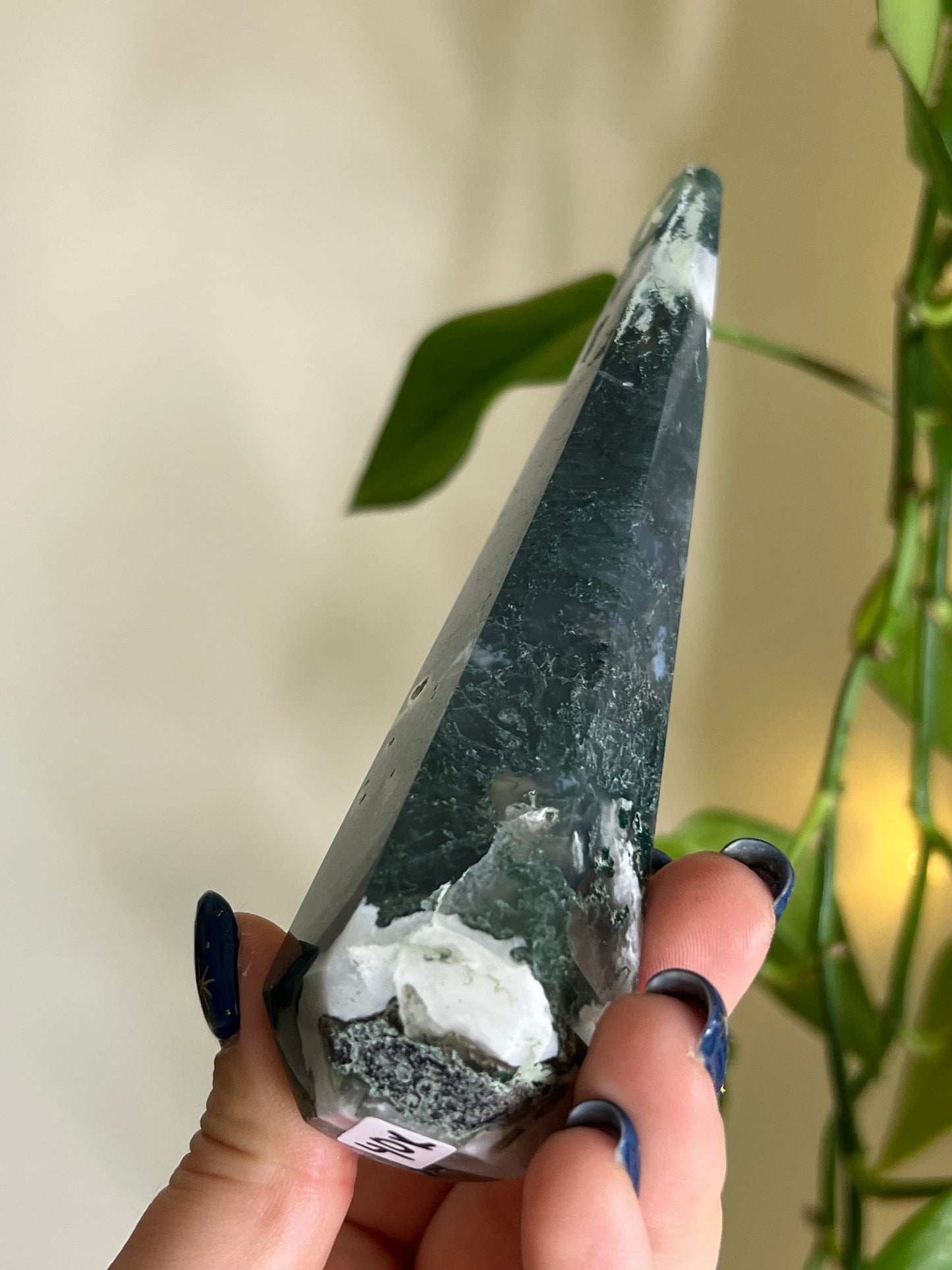 Moss Agate Faceted Tower - K