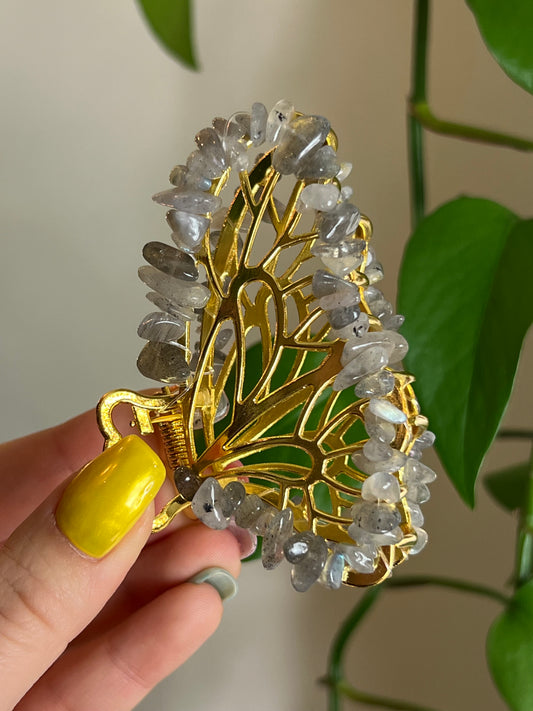 Labradorite Fairy Claw Clip - Gold