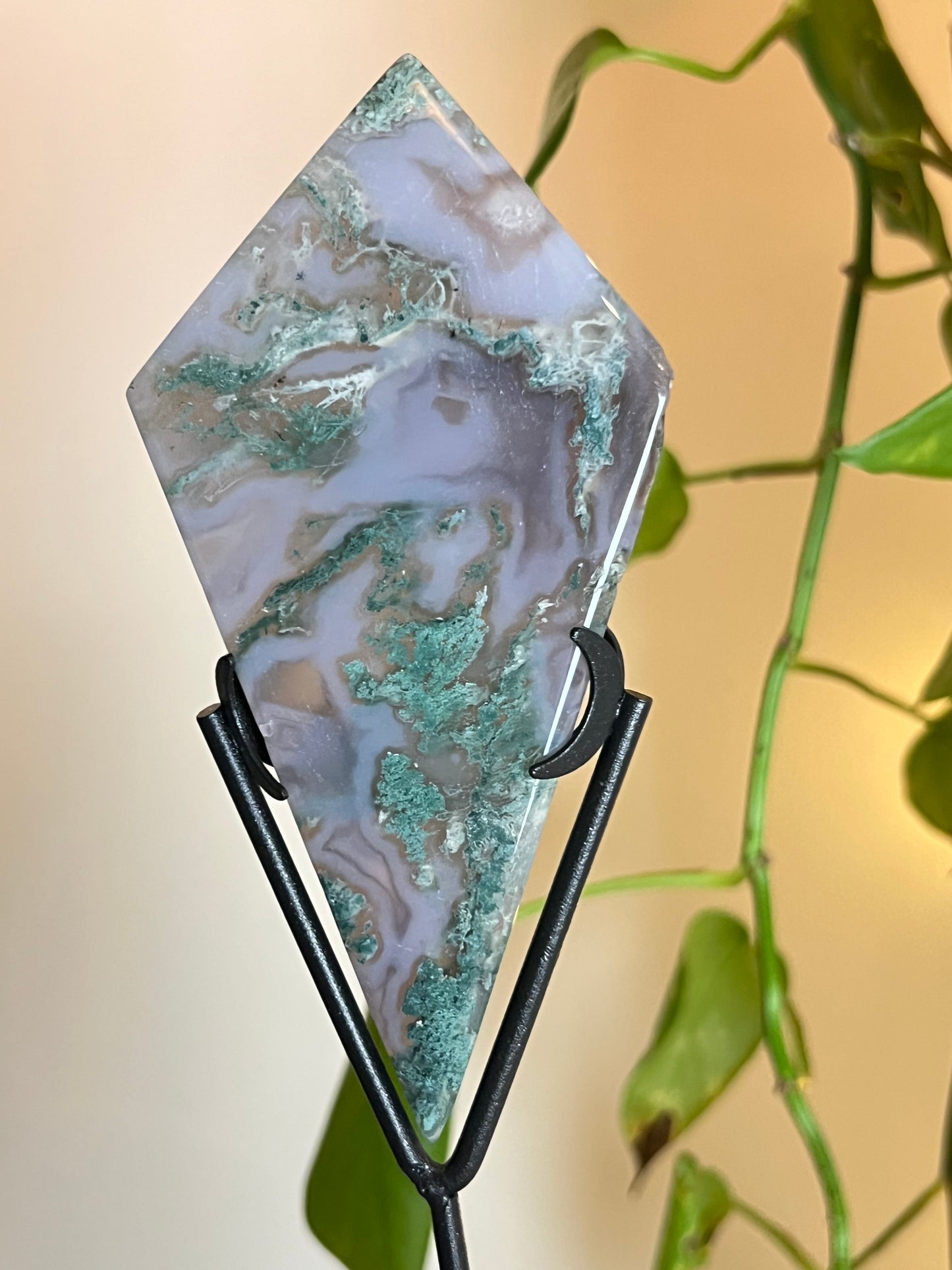 Moss Agate Diamond on Stand
