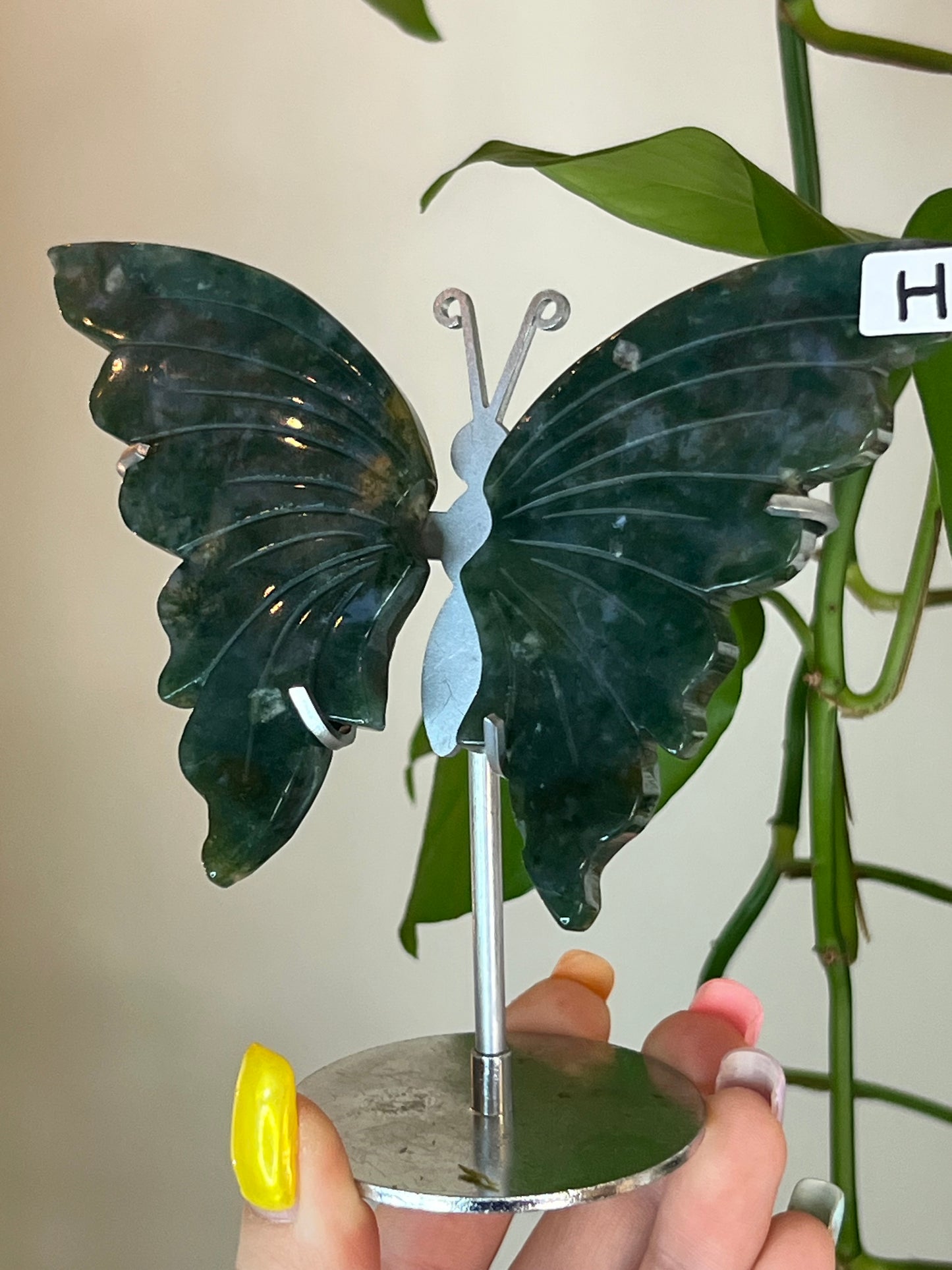 Moss Agate Butterfly Stand - H
