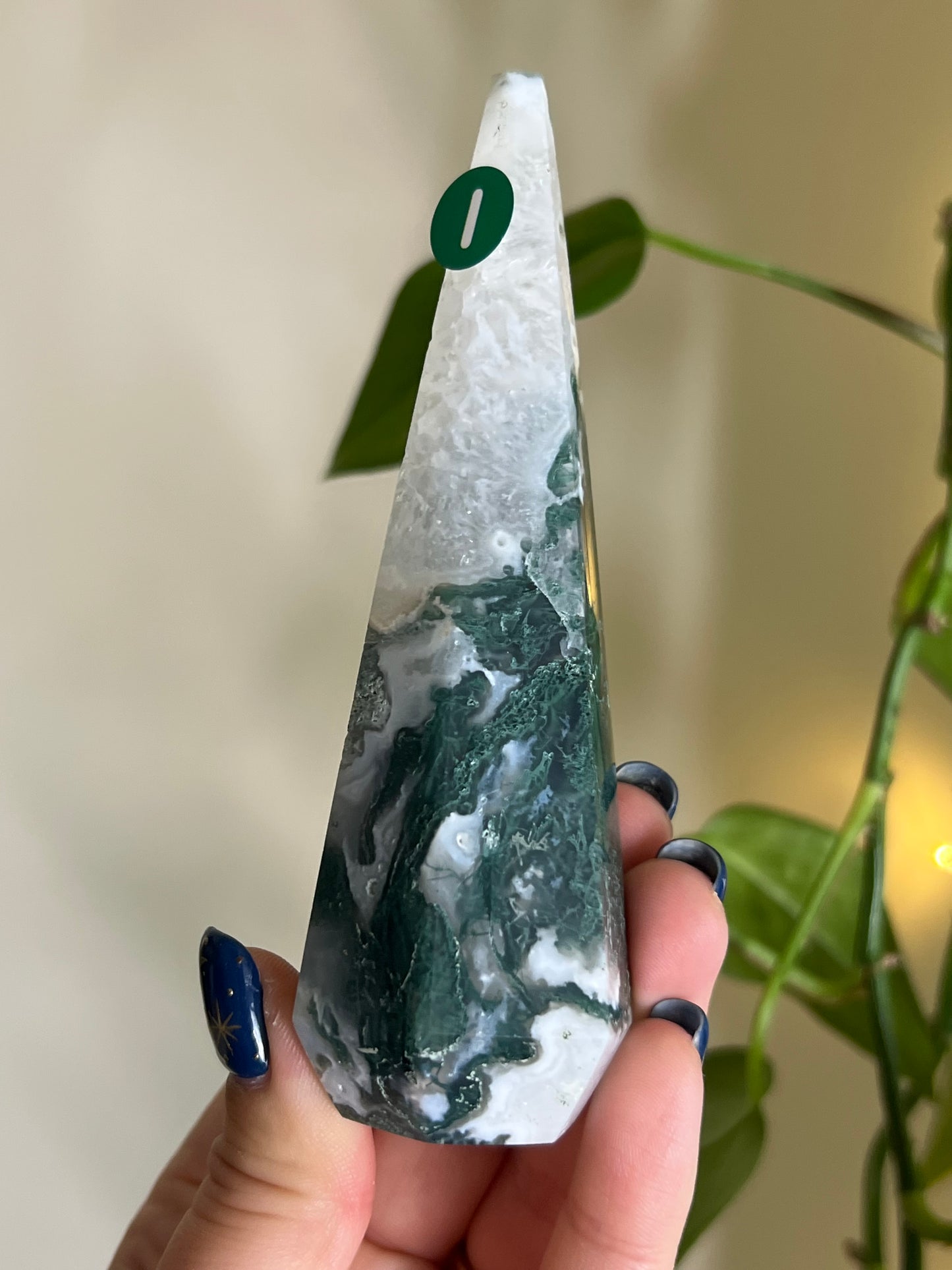 Moss Agate Faceted Tower - i