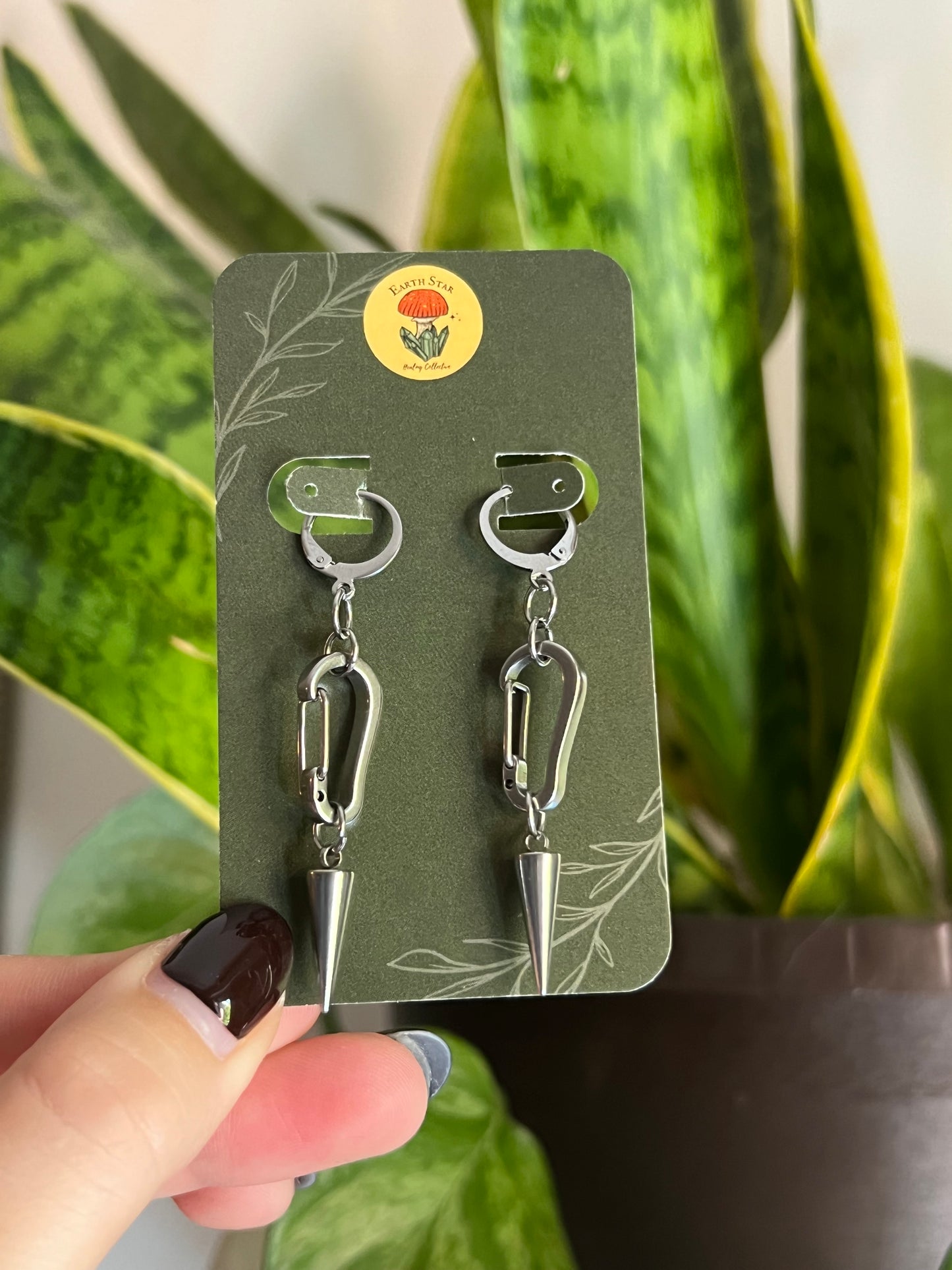 Carabiner Silver Spike Earrings