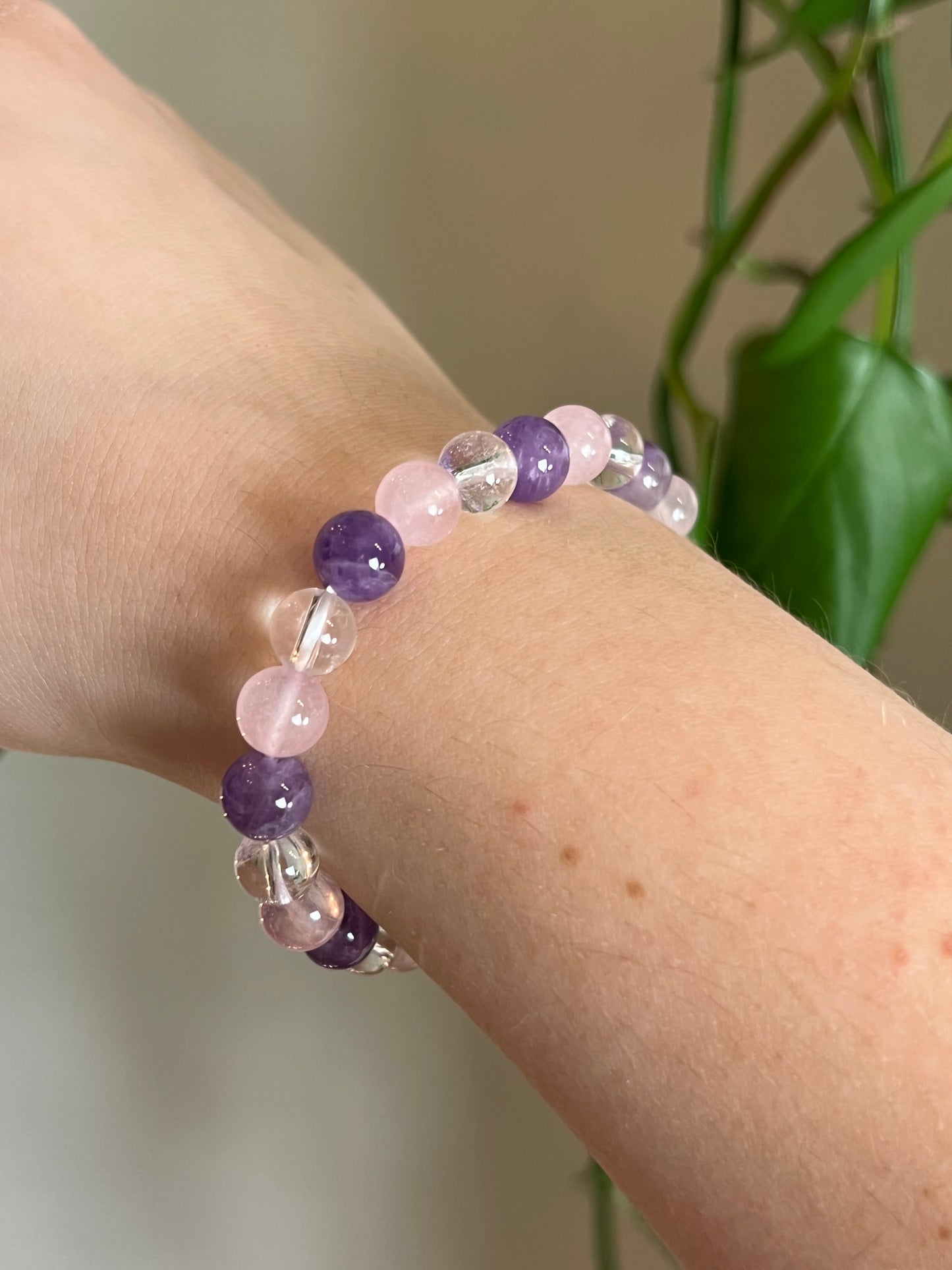 Amethyst, Clear & Rose Quartz Bracelet