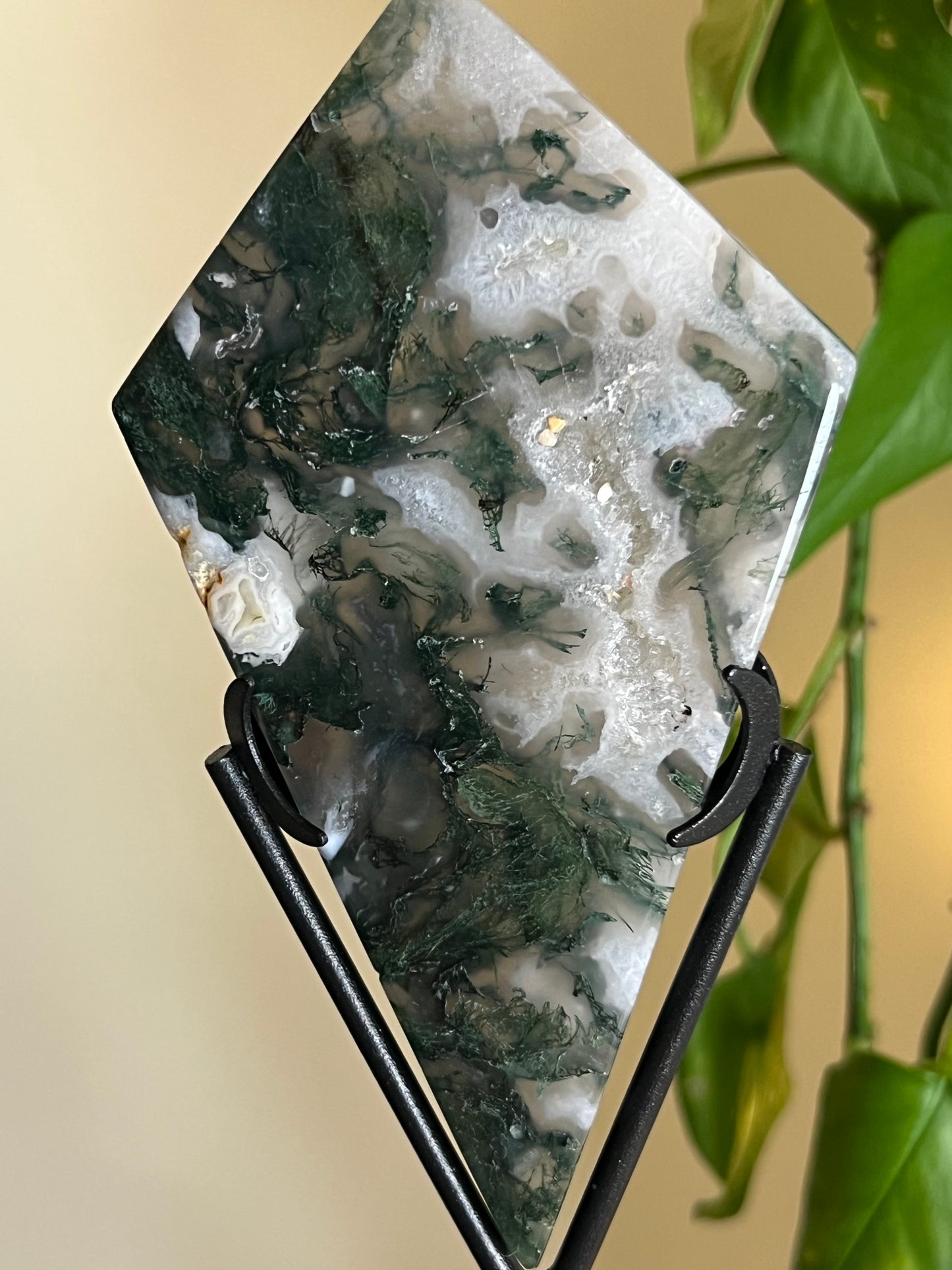 Moss Agate Diamond on Stand