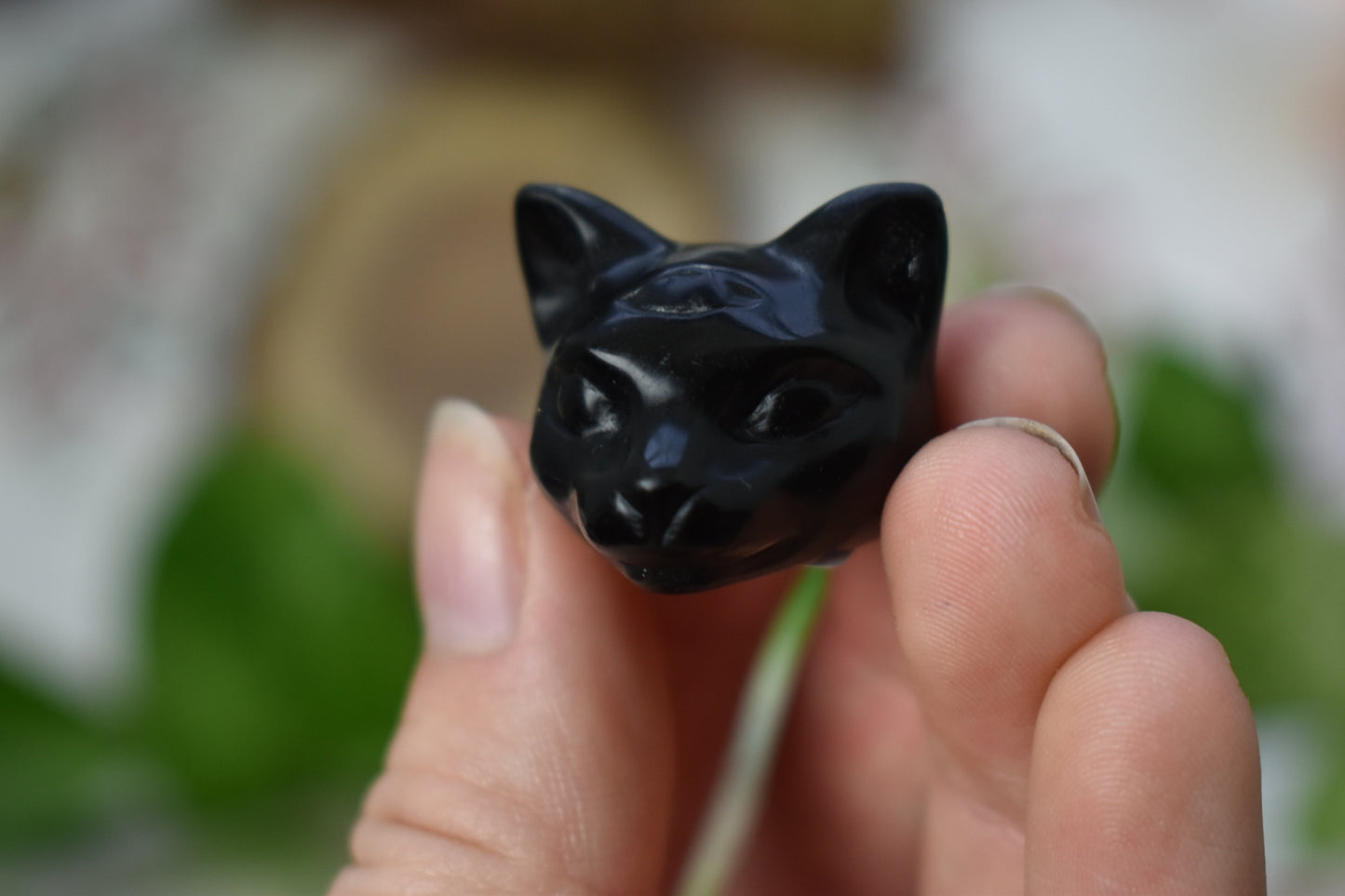 Black Obsidian Cat Head