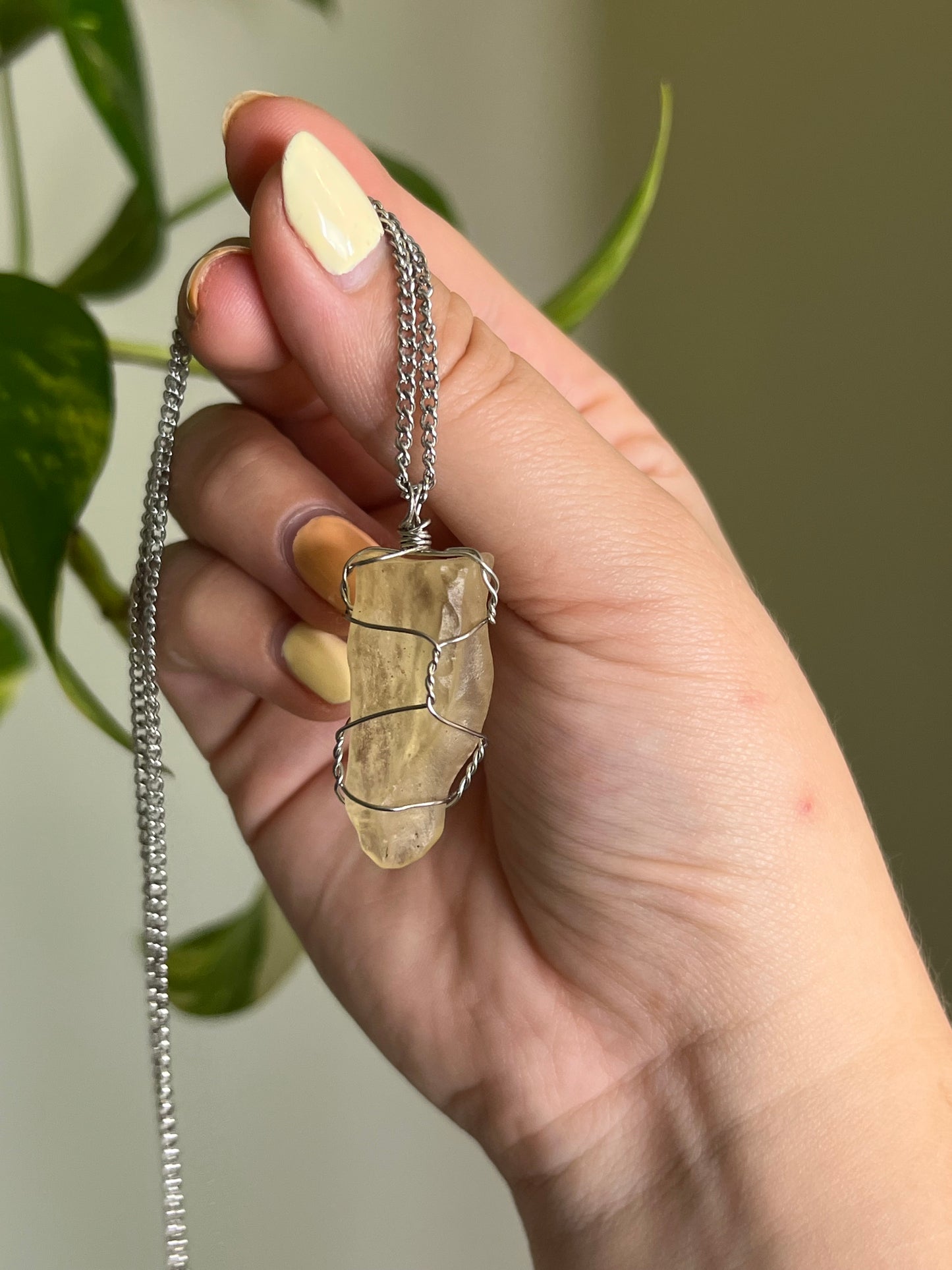 Libyan Desert Glass Wrapped Silver Necklace