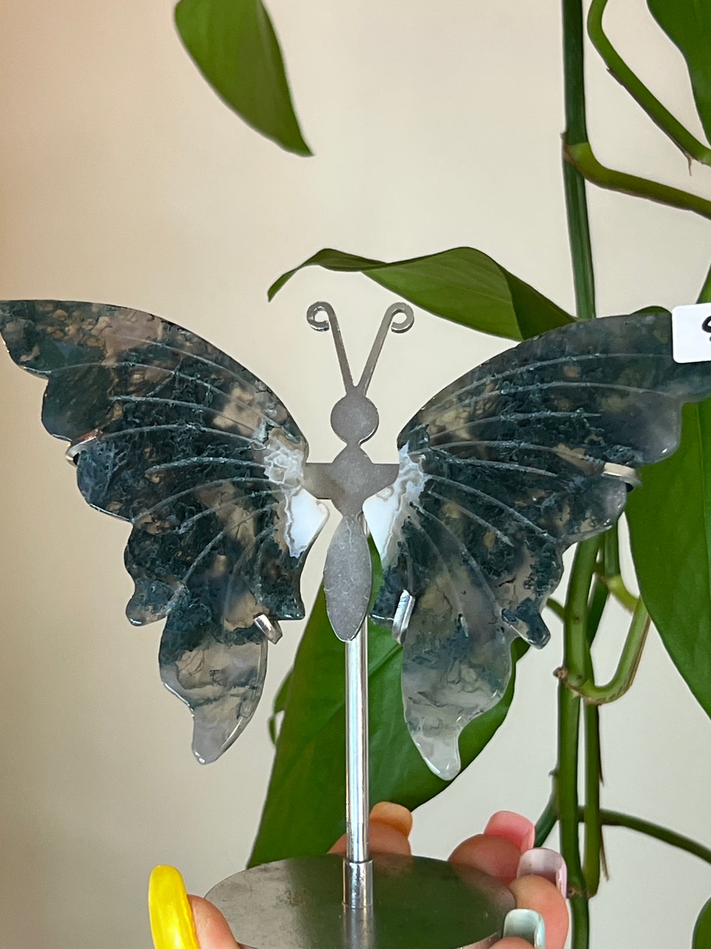 Moss Agate Butterfly Stand - S