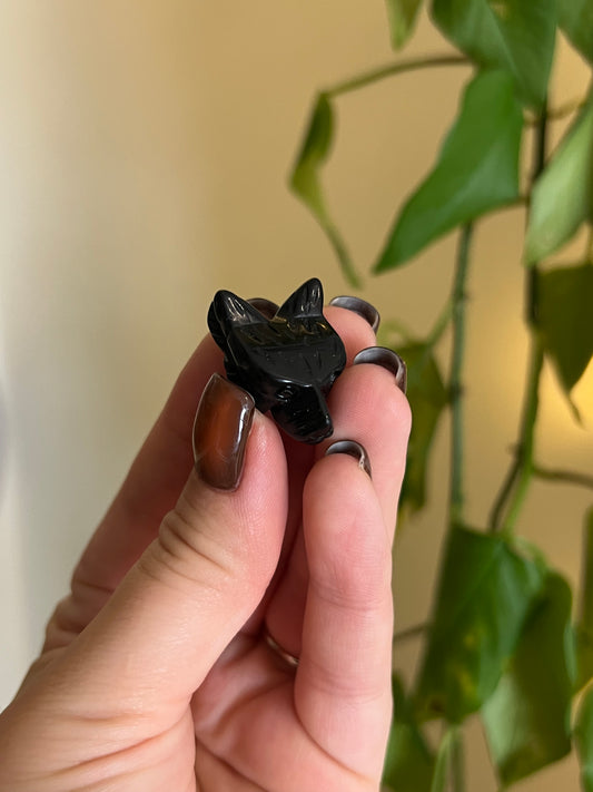 Black Obsidian Wolf Head