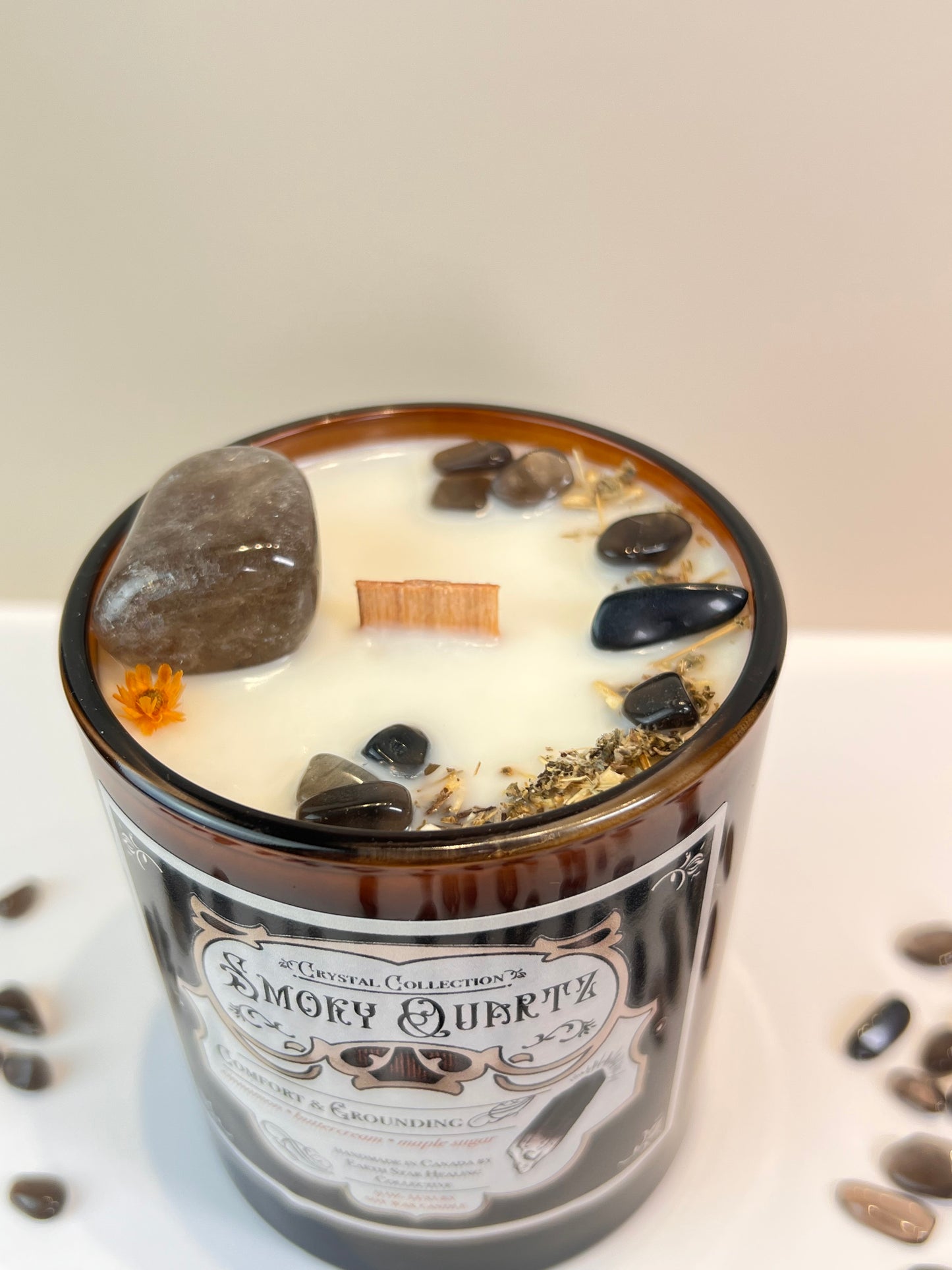 Smoky Quartz - Comfort + Grounding | Luxury Crystal Candle