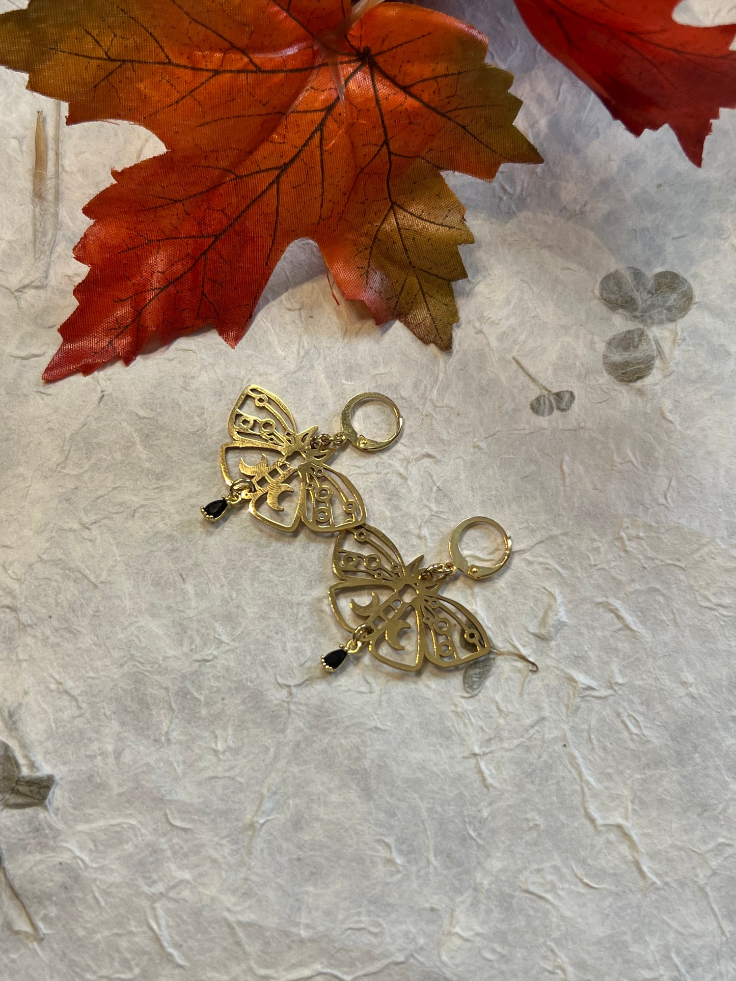 Black Onyx Moth Earrings