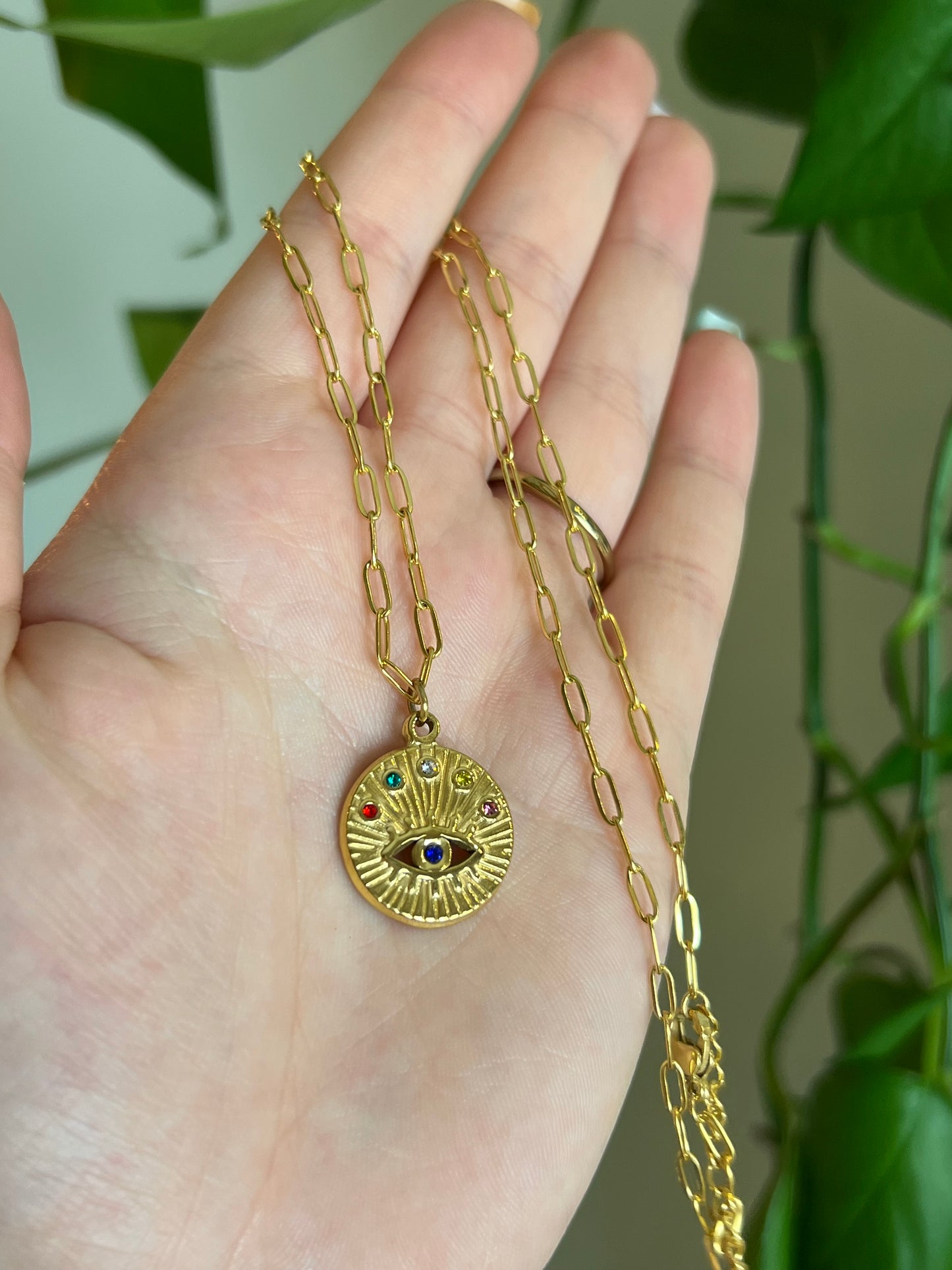 Rainbow Eye Gold Stainless Steel Necklace