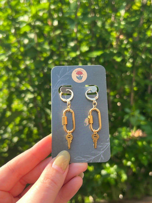 Carabiner Gold Key Earrings