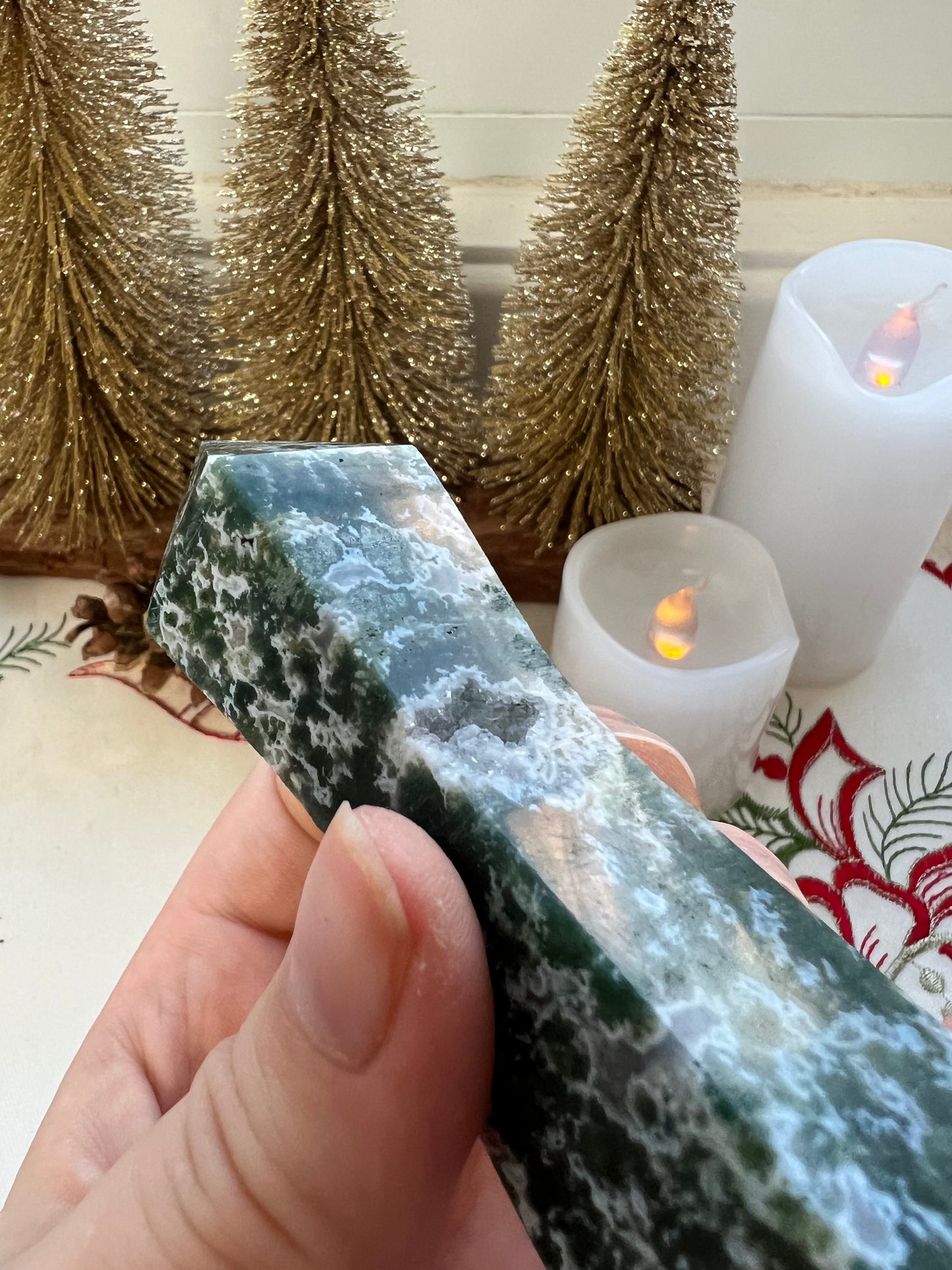 Druzy Moss Agate Tower