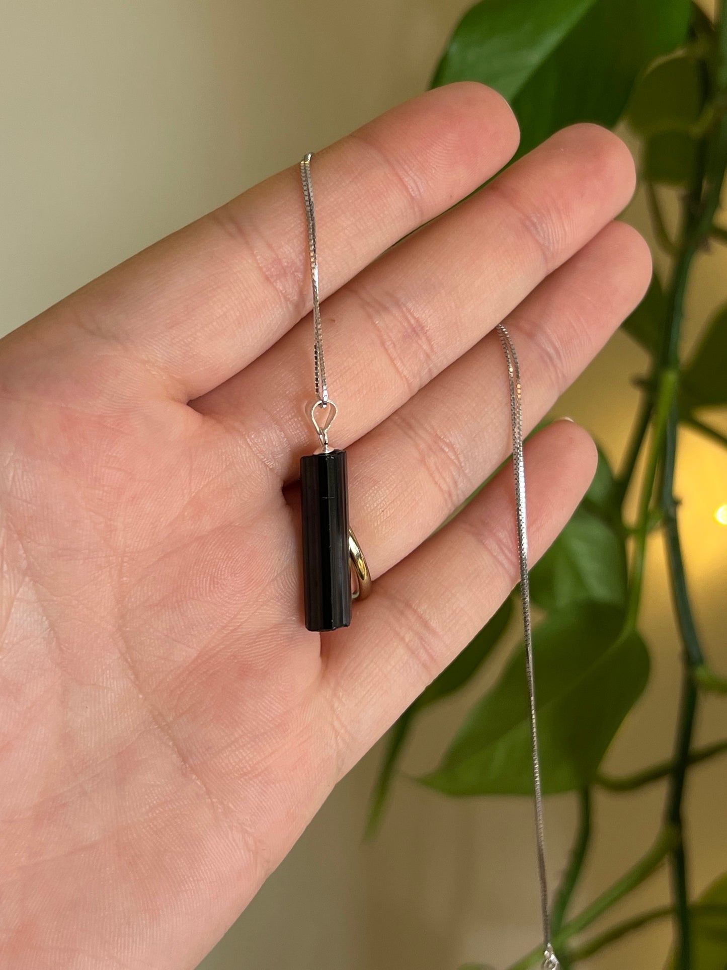 Black Tourmaline Raw 925 Sterling Silver Necklace