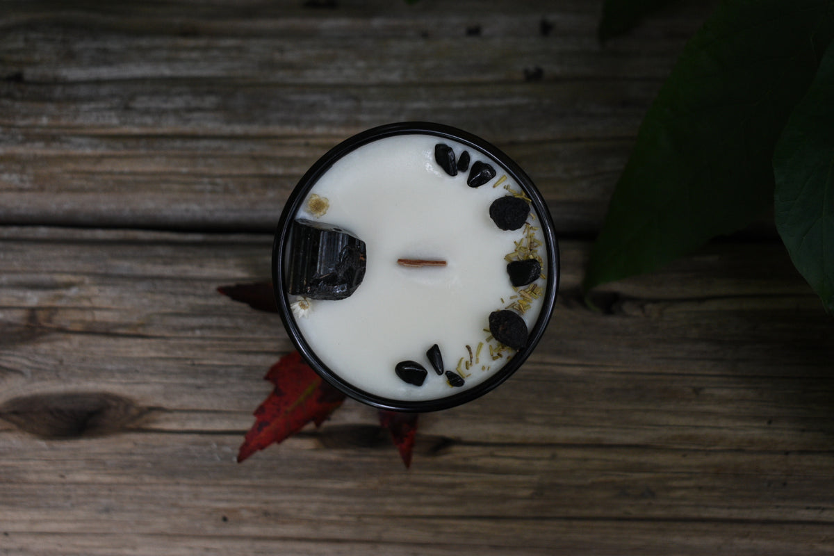 Black Tourmaline Crystal Candle | Cedarwood + Vanilla
