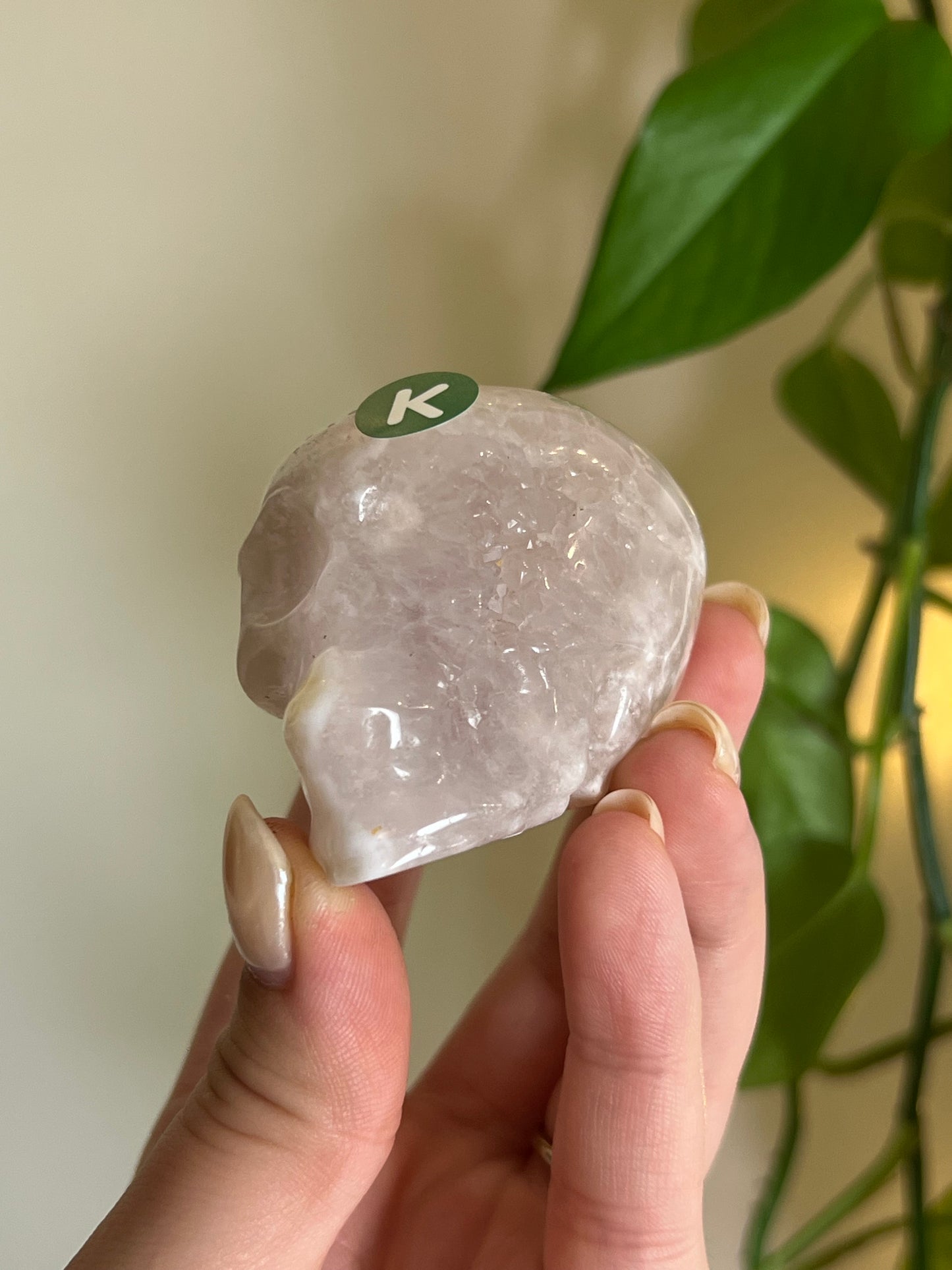 Pink Amethyst x Flower Agate Skull - K