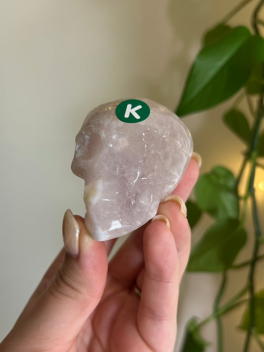Pink Amethyst x Flower Agate Skull - K