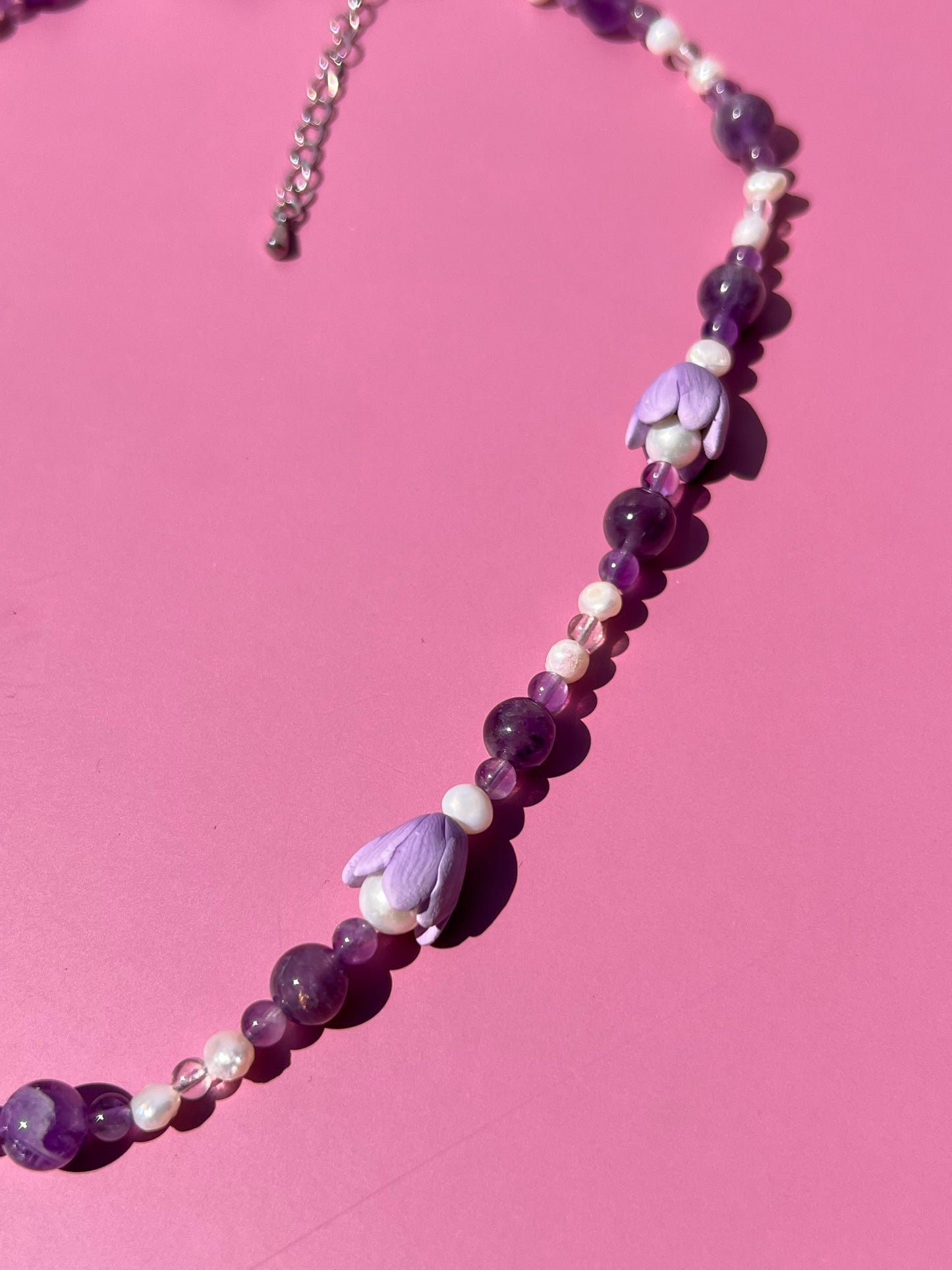 Amethyst + Quartz + Pearl Tulip Necklace