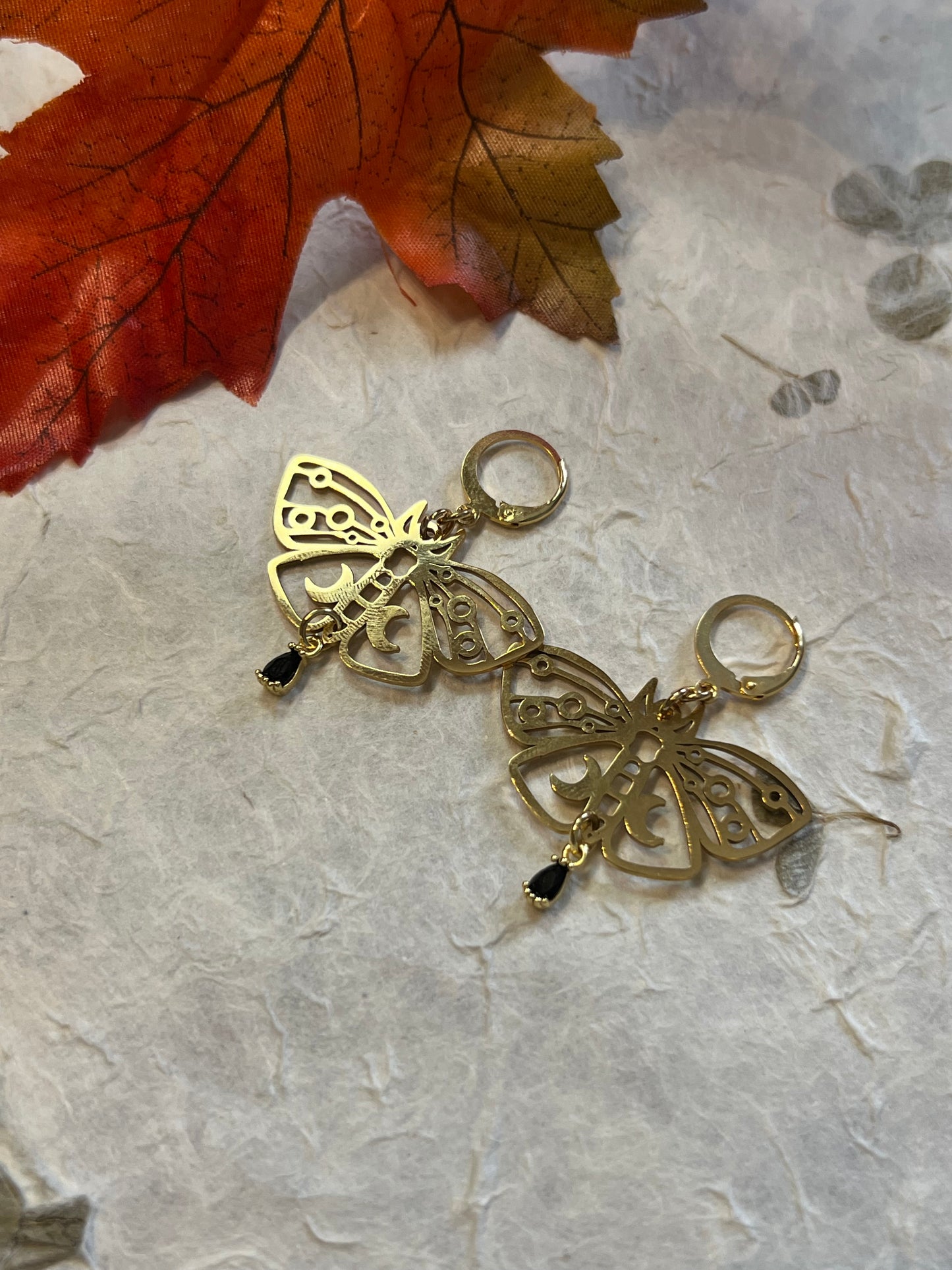 Black Onyx Moth Earrings