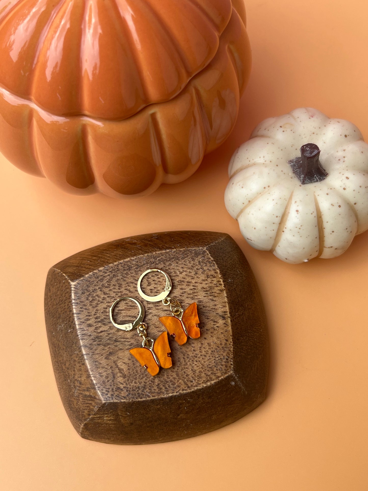 Orange Gold Butterfly Earrings