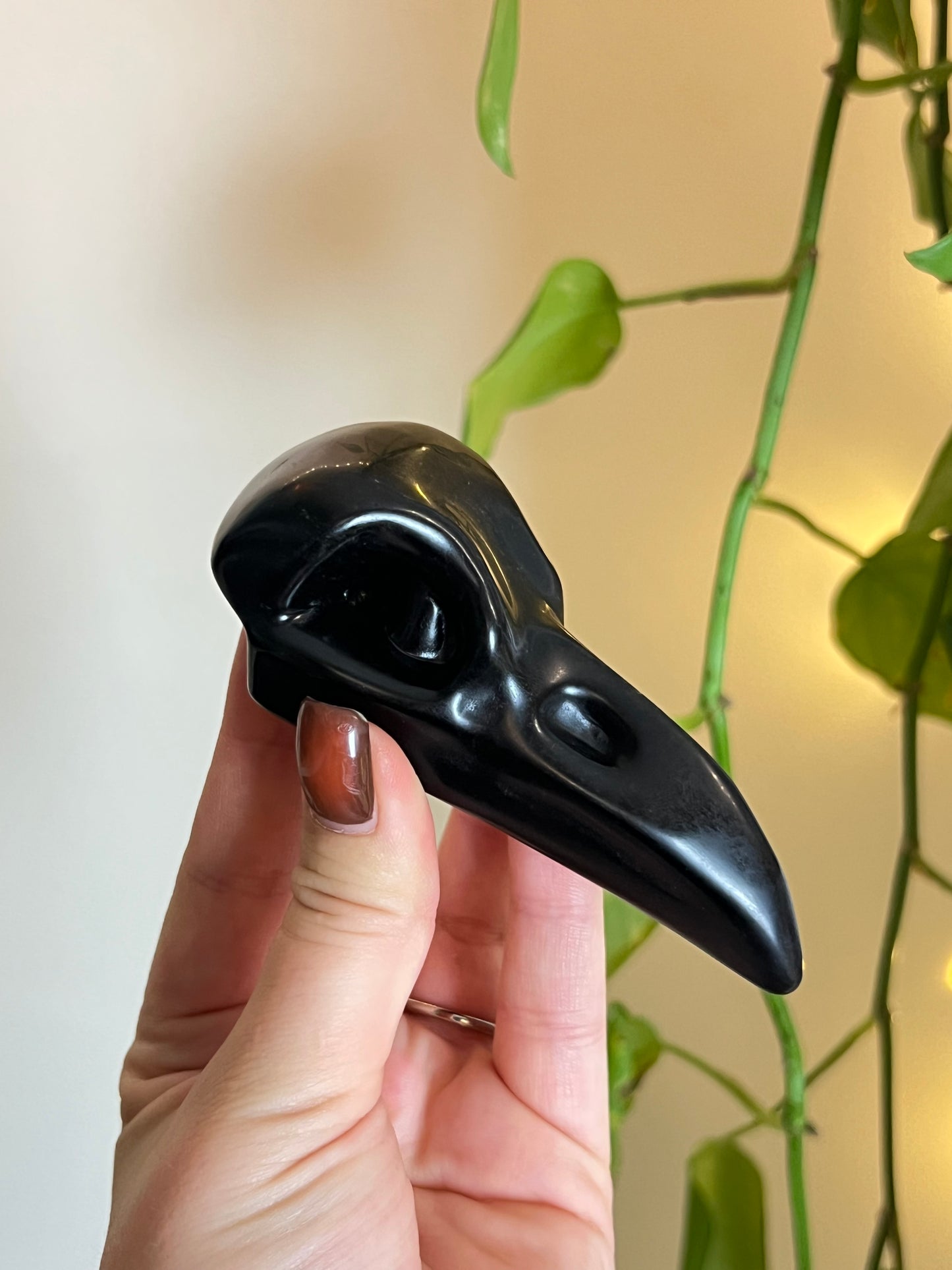 Black Obsidian Raven Skull