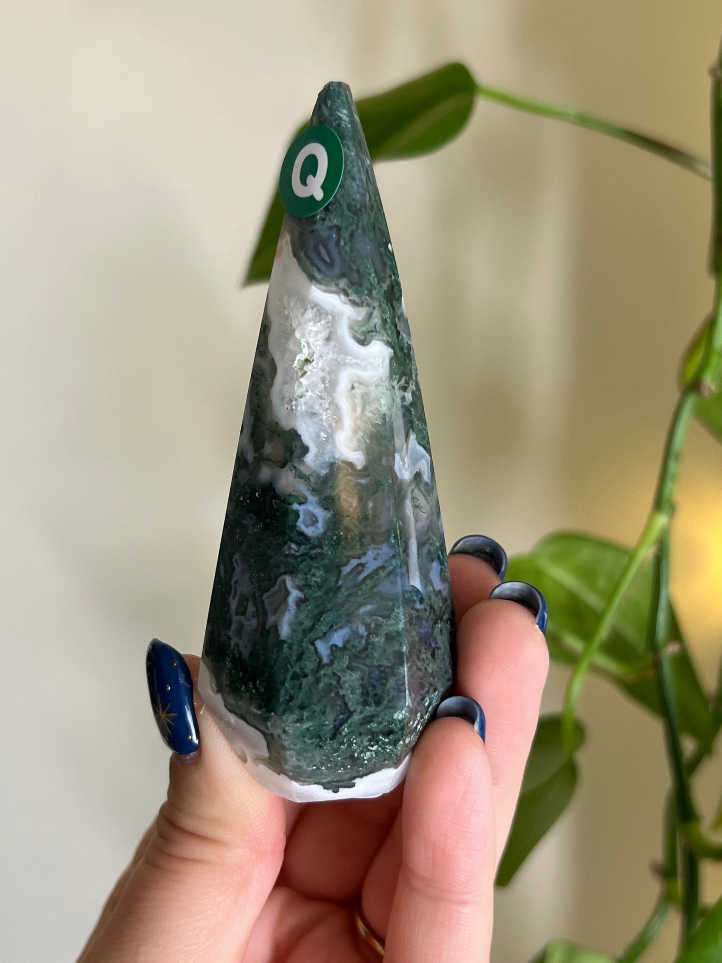 Moss Agate Faceted Tower - Q