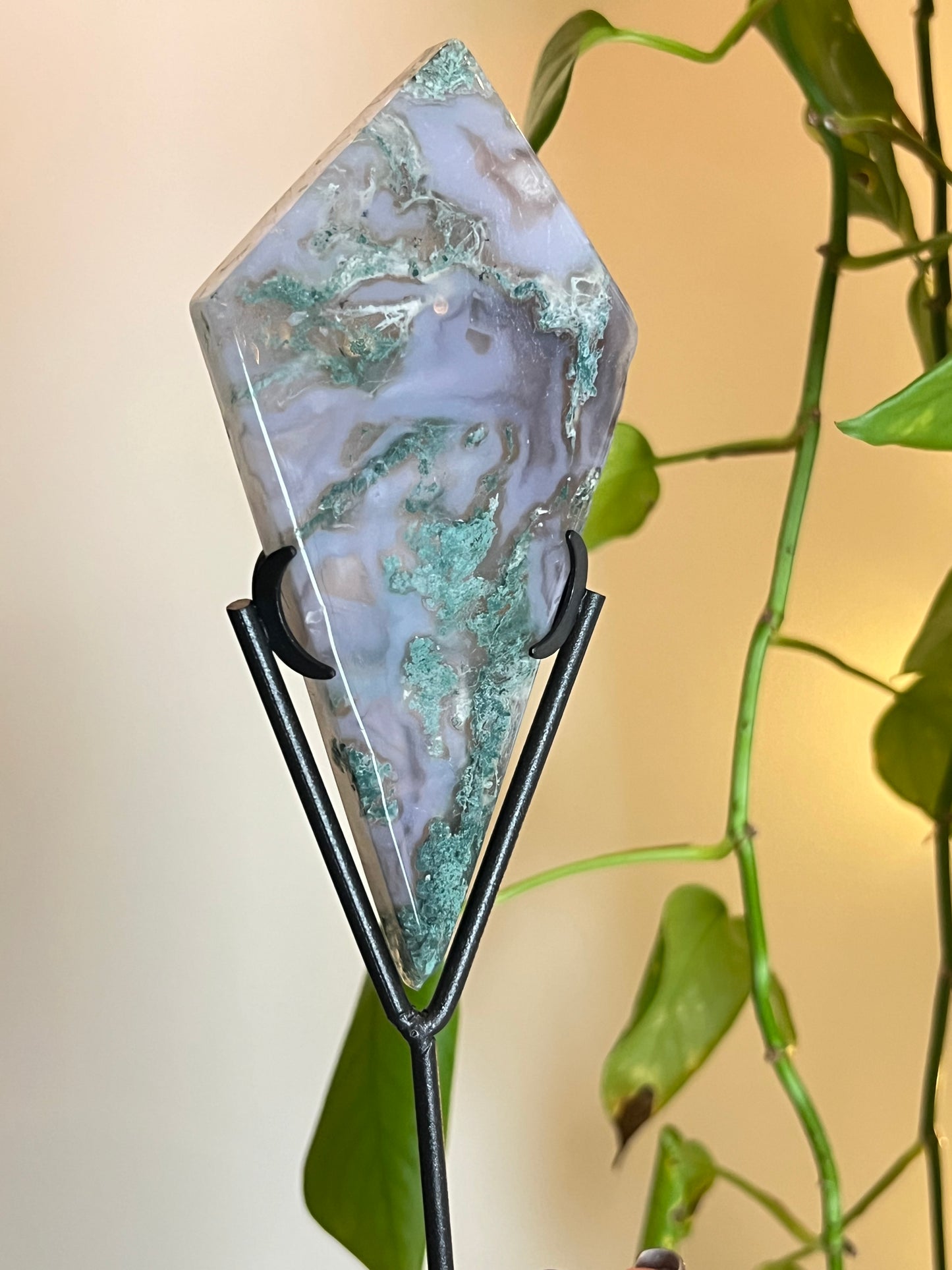 Moss Agate Diamond on Stand