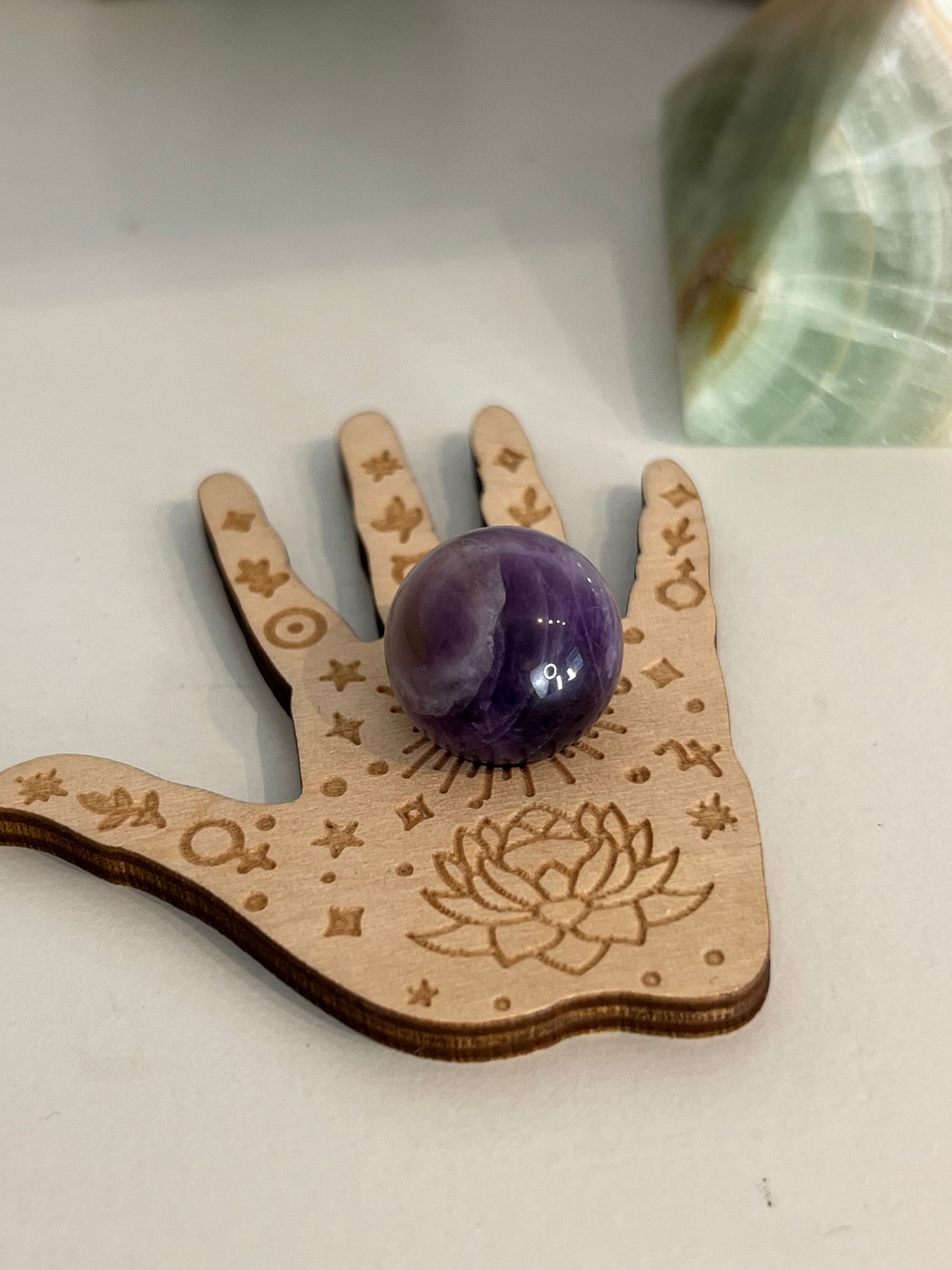 Celestial Lotus Hand Wooden Sphere Stand