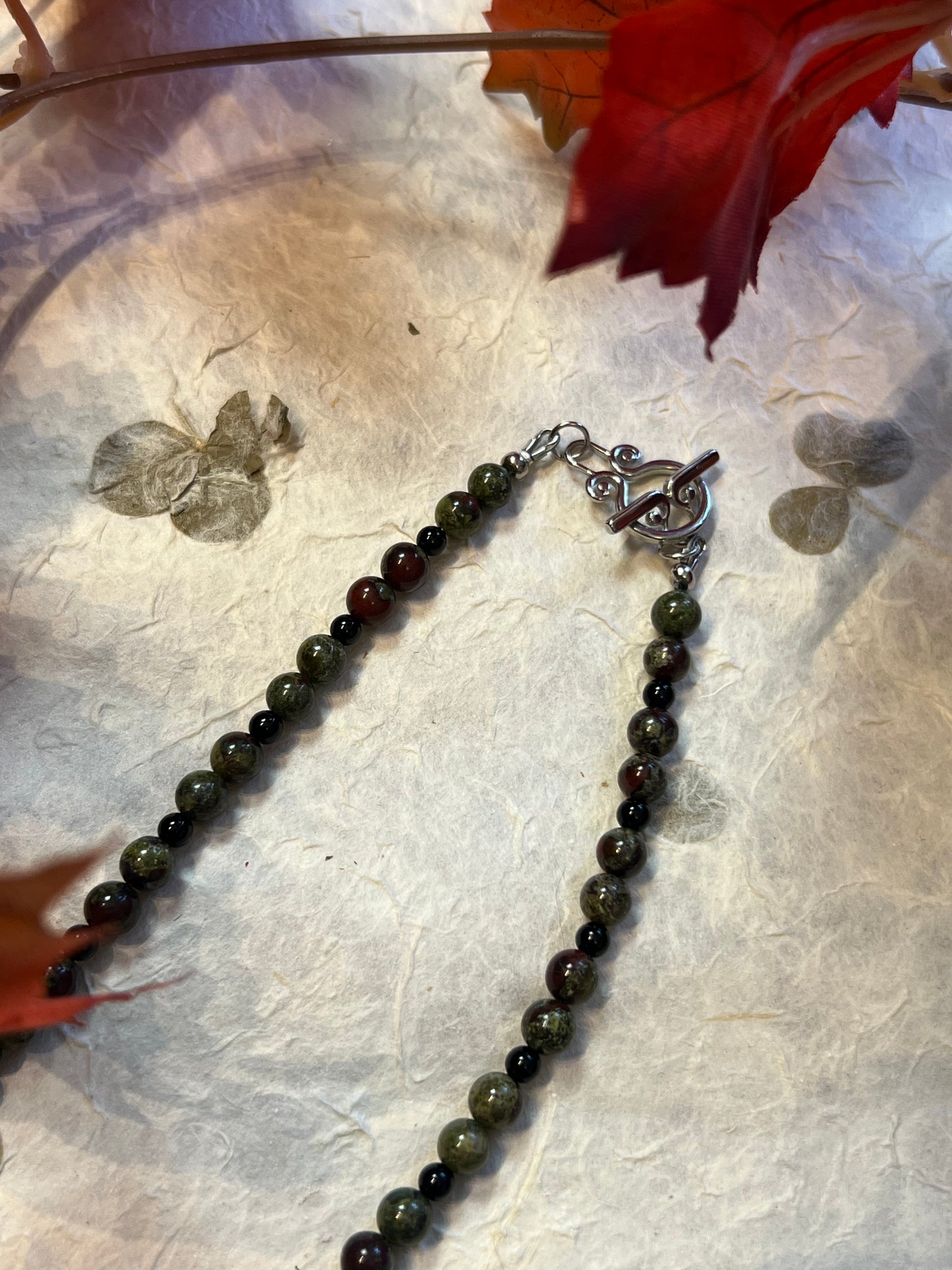 Dragons Blood Jasper + Garnet Beaded Dragon Necklace