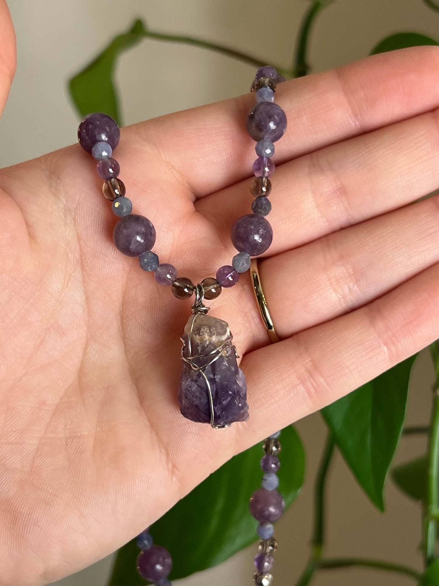 Amethyst, Iolite, Smoky Quartz and Lepidolite Necklace