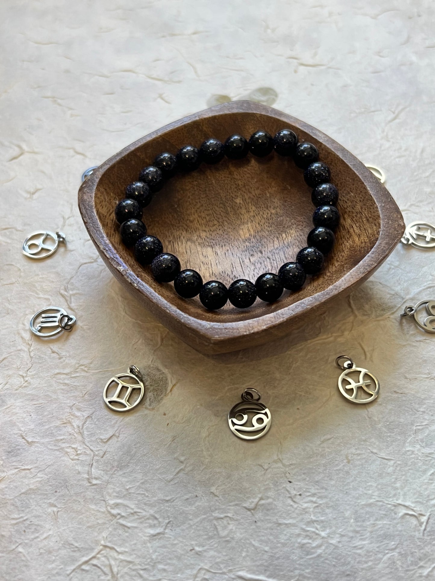 Navy Sandstone Zodiac Sun/Moon/Rising - Customizable Charm Bracelet