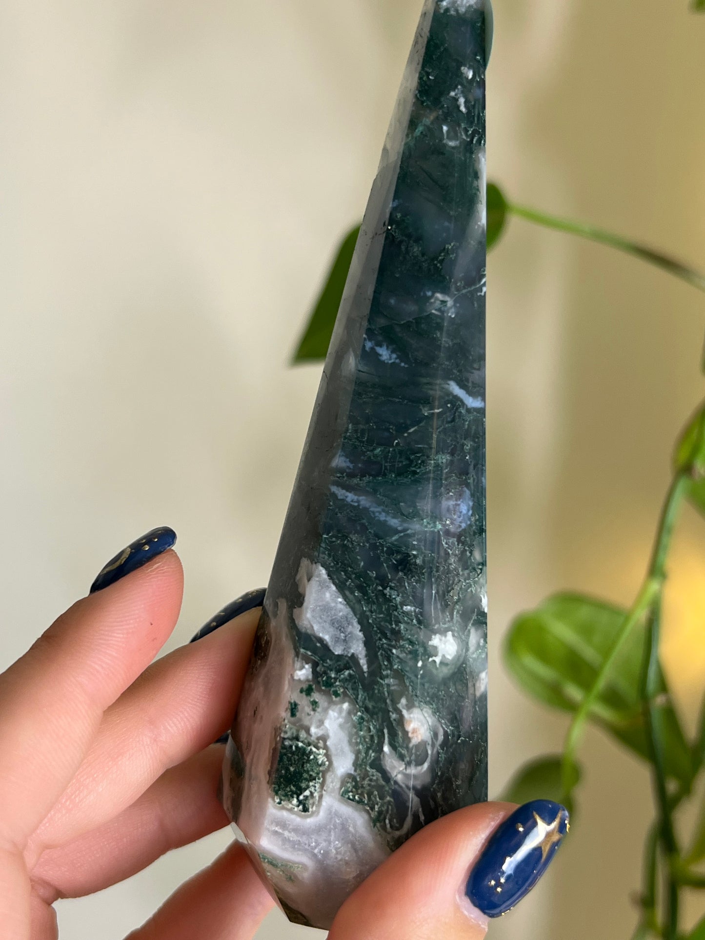 Moss Agate Faceted Tower - K