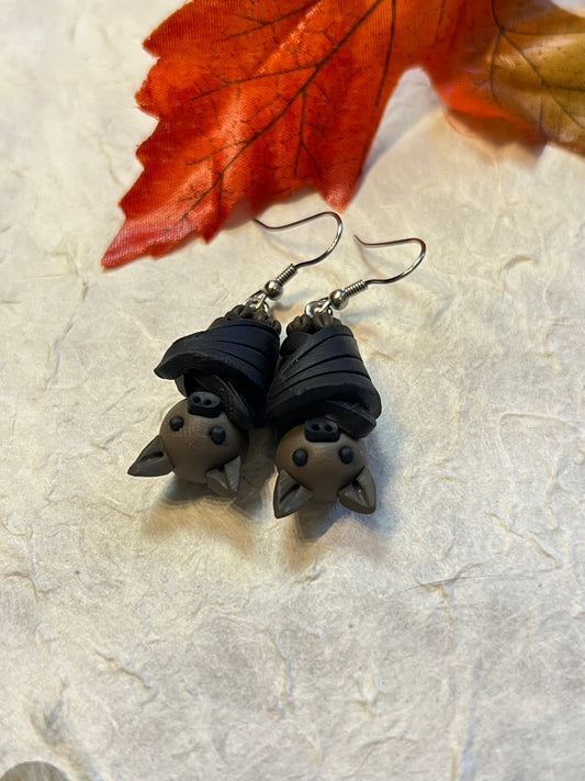 Polymer Clay Cozy Bat Earrings