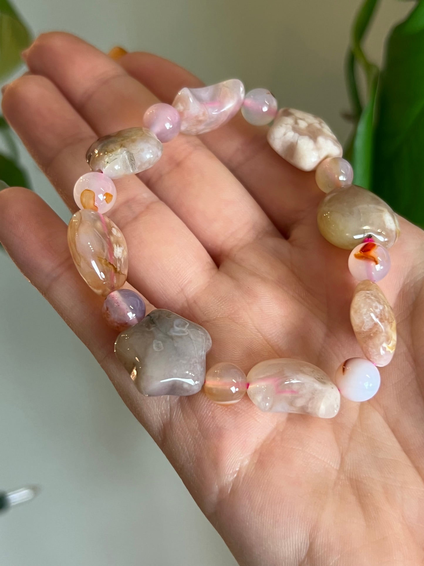 Flower Agate Moon Star and Heart Bracelet