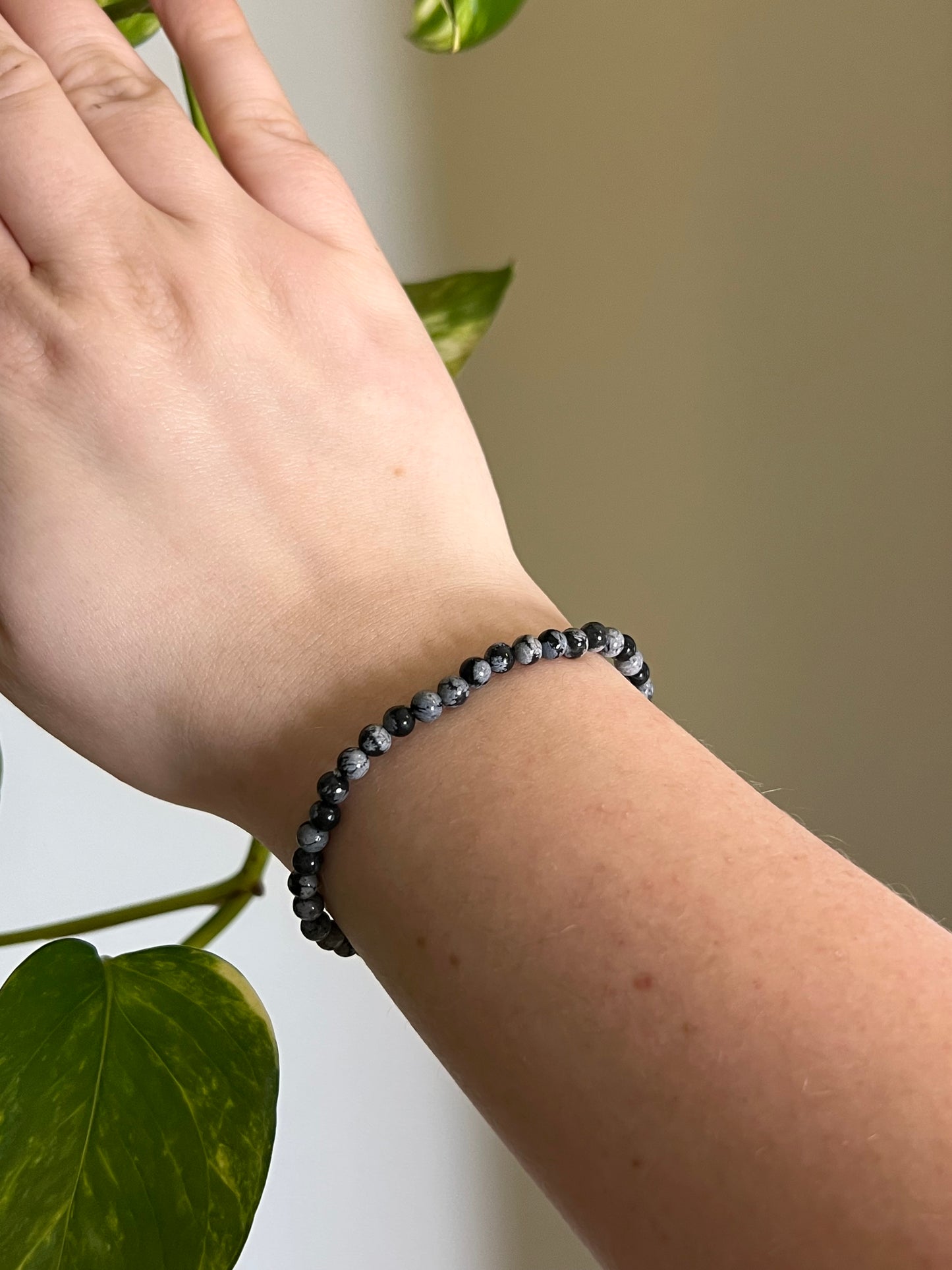 4mm Snowflake Obsidian Bracelet