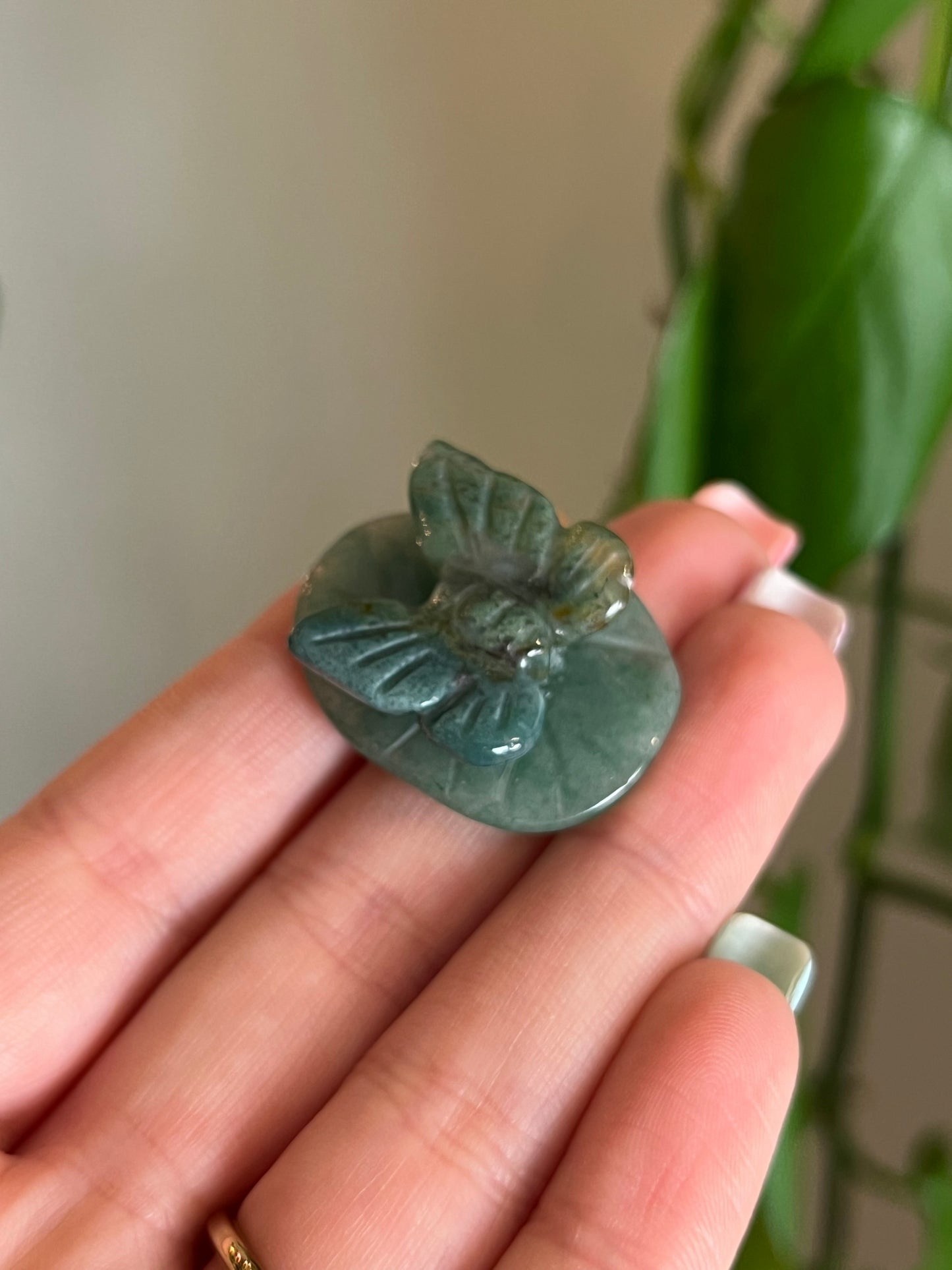Moss Agate Butterfly on Green Aventurine Lily Pad