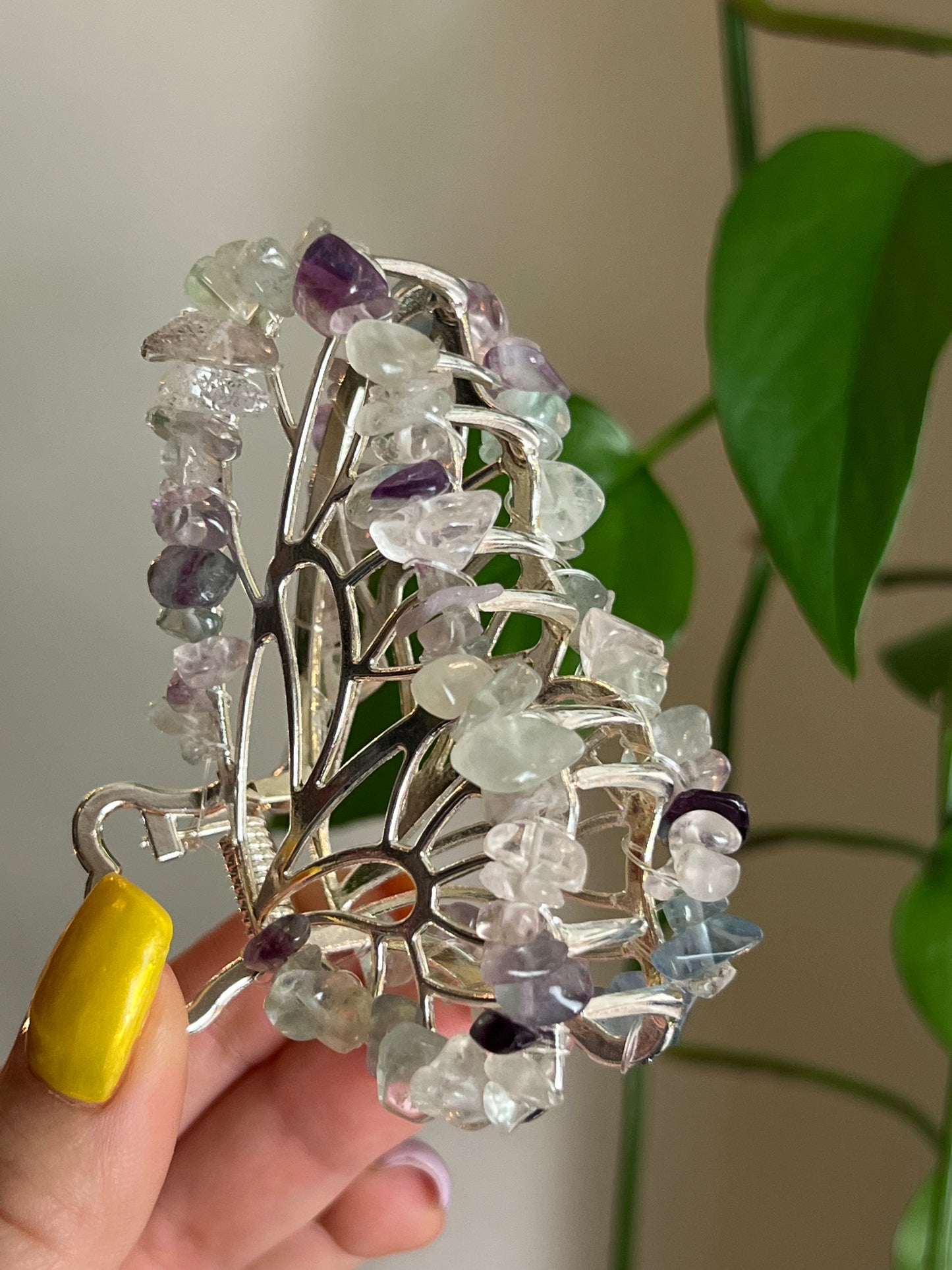 Rainbow Fluorite Fairy Claw Clip - Silver